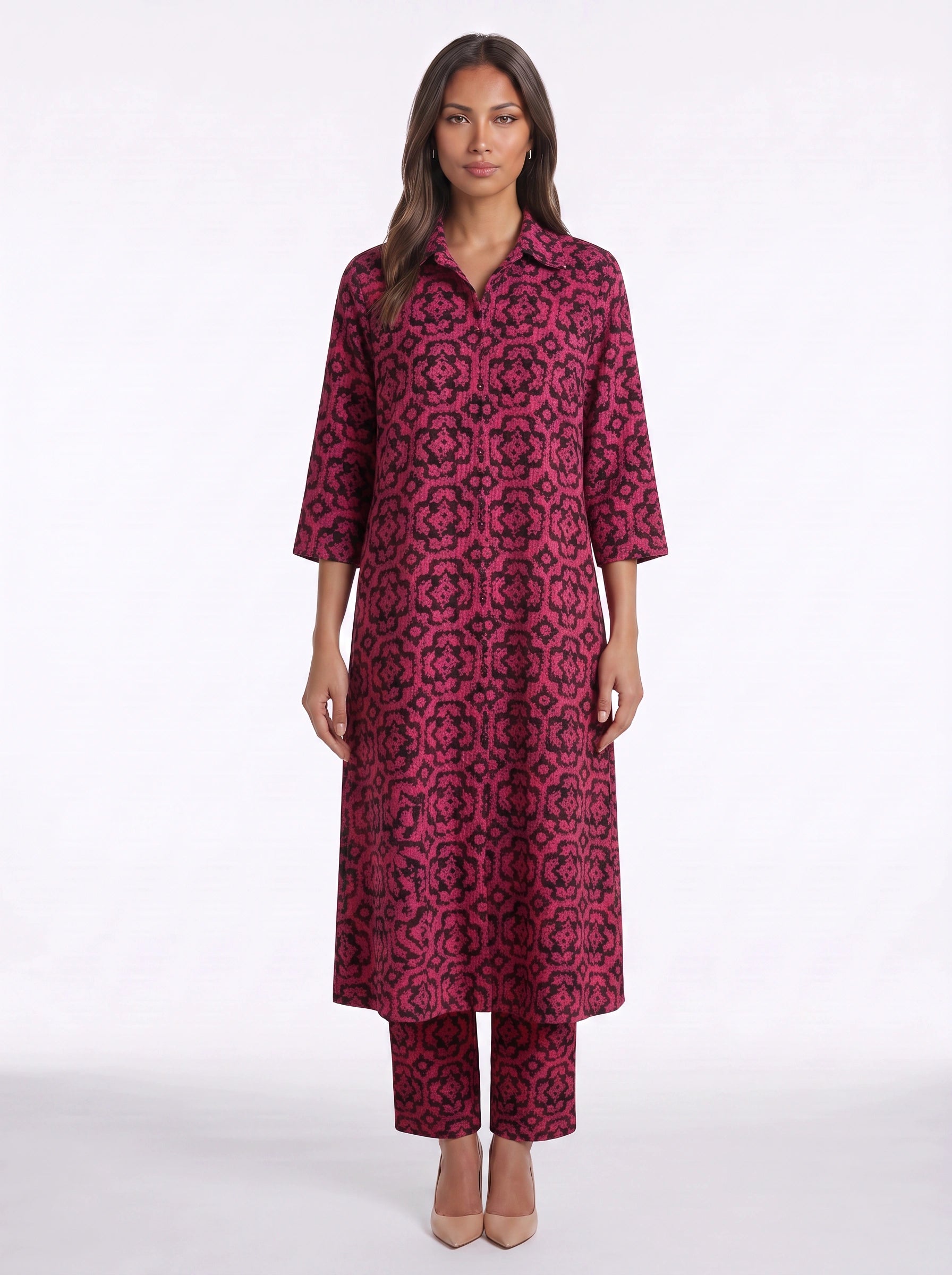Tracere Collared Tunic Trouser Set – Cotton Pajama Sets Women Loungewear Summer Sleepwear Relaxed Fit PJ Sets