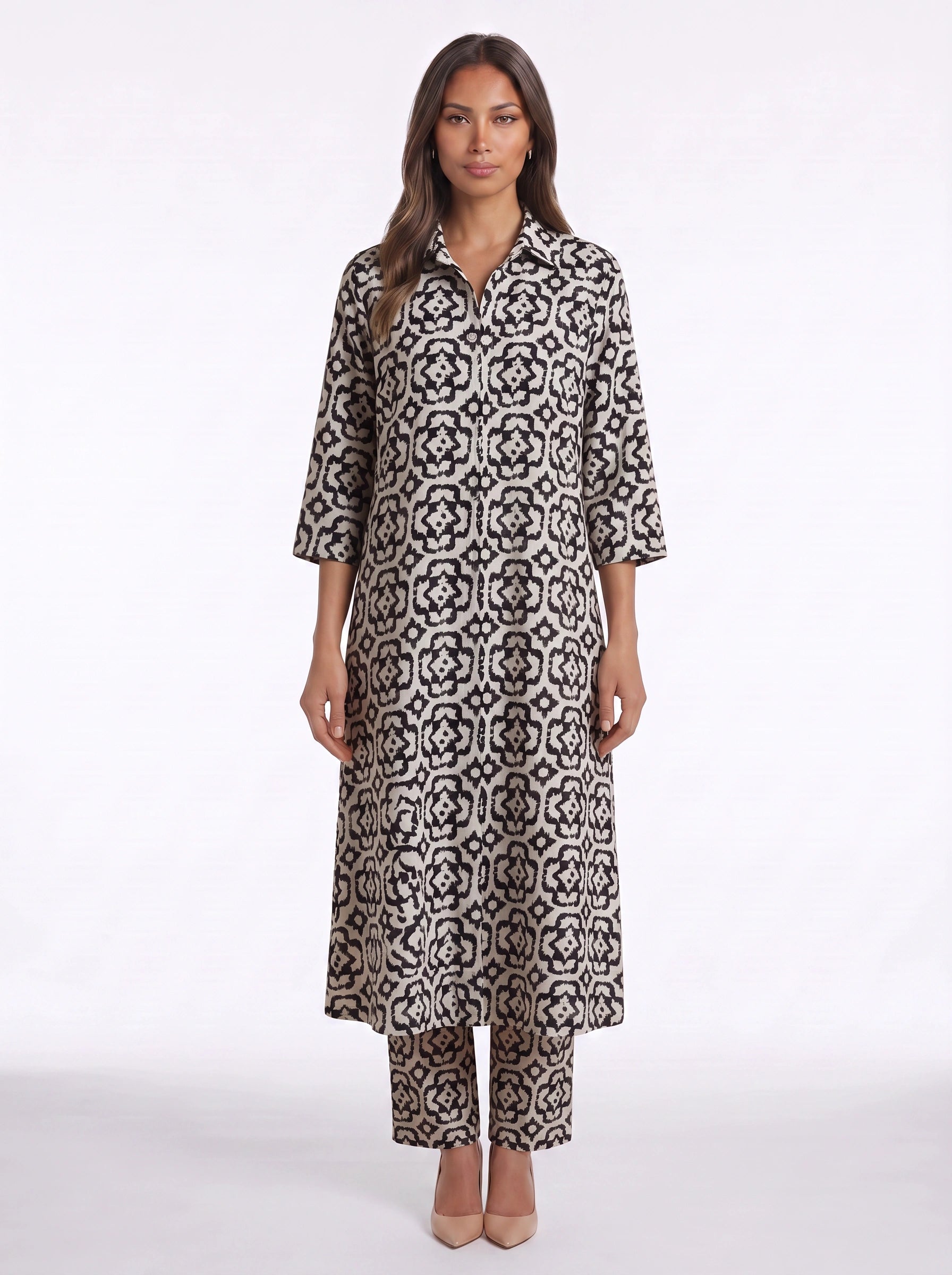 Tracere Collared Tunic Trouser Set – Cotton Pajama Sets Women Loungewear Summer Sleepwear Relaxed Fit PJ Sets