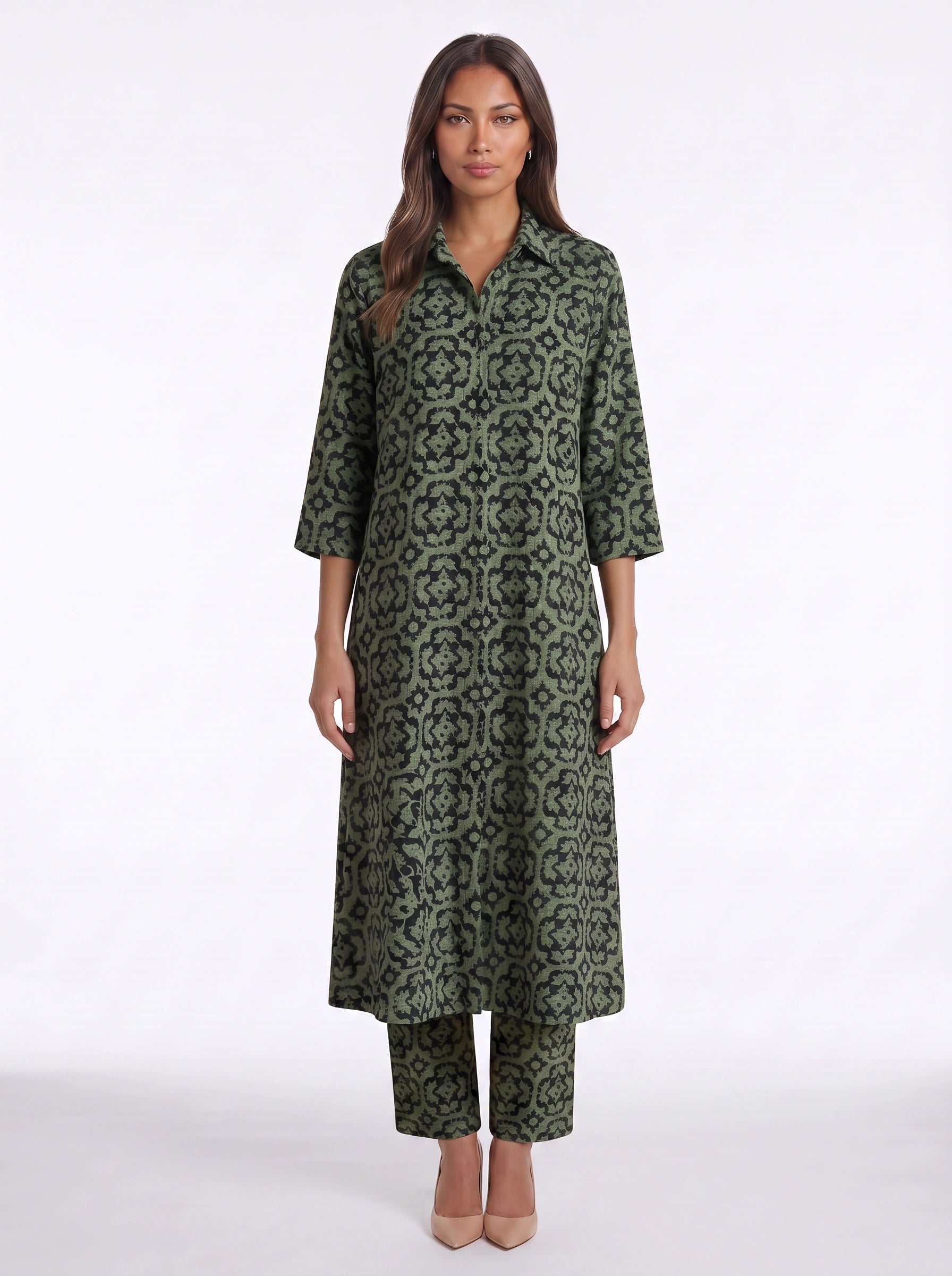 Tracere Collared Tunic Trouser Set – Cotton Pajama Sets Women Loungewear Summer Sleepwear Relaxed Fit PJ Sets