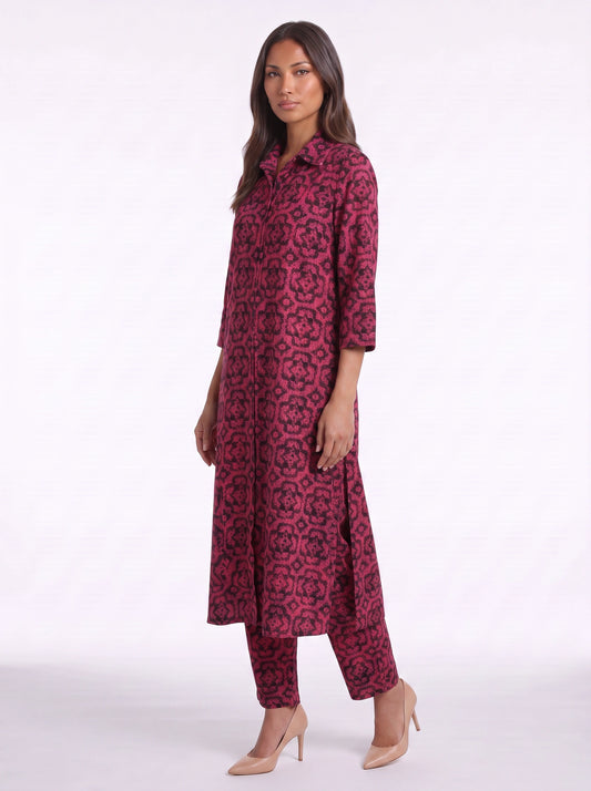 Tracere Collared Tunic Trouser Set – Cotton Pajama Sets Women Loungewear Summer Sleepwear Relaxed Fit PJ Sets
