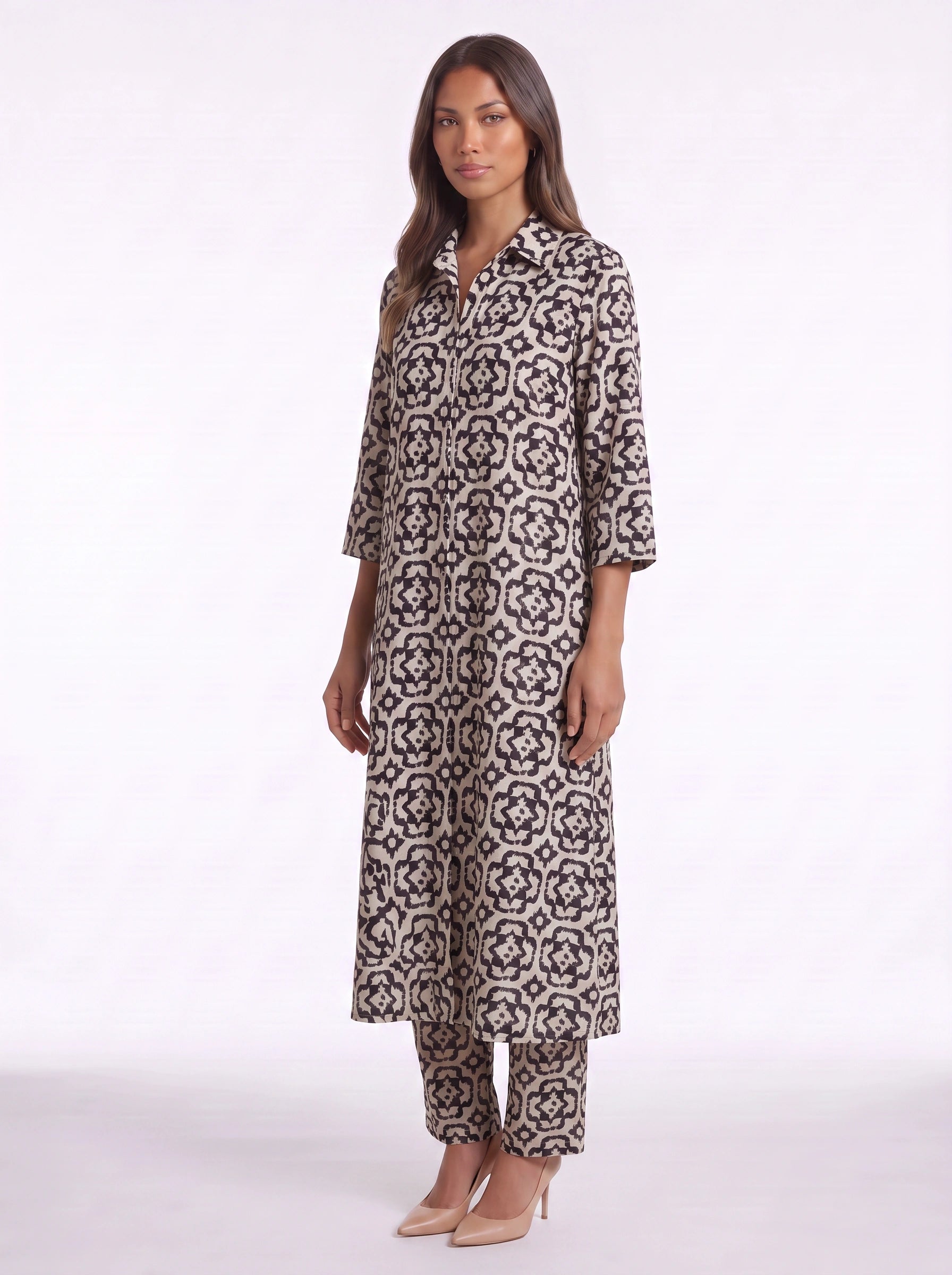 Tracere Collared Tunic Trouser Set – Cotton Pajama Sets Women Loungewear Summer Sleepwear Relaxed Fit PJ Sets