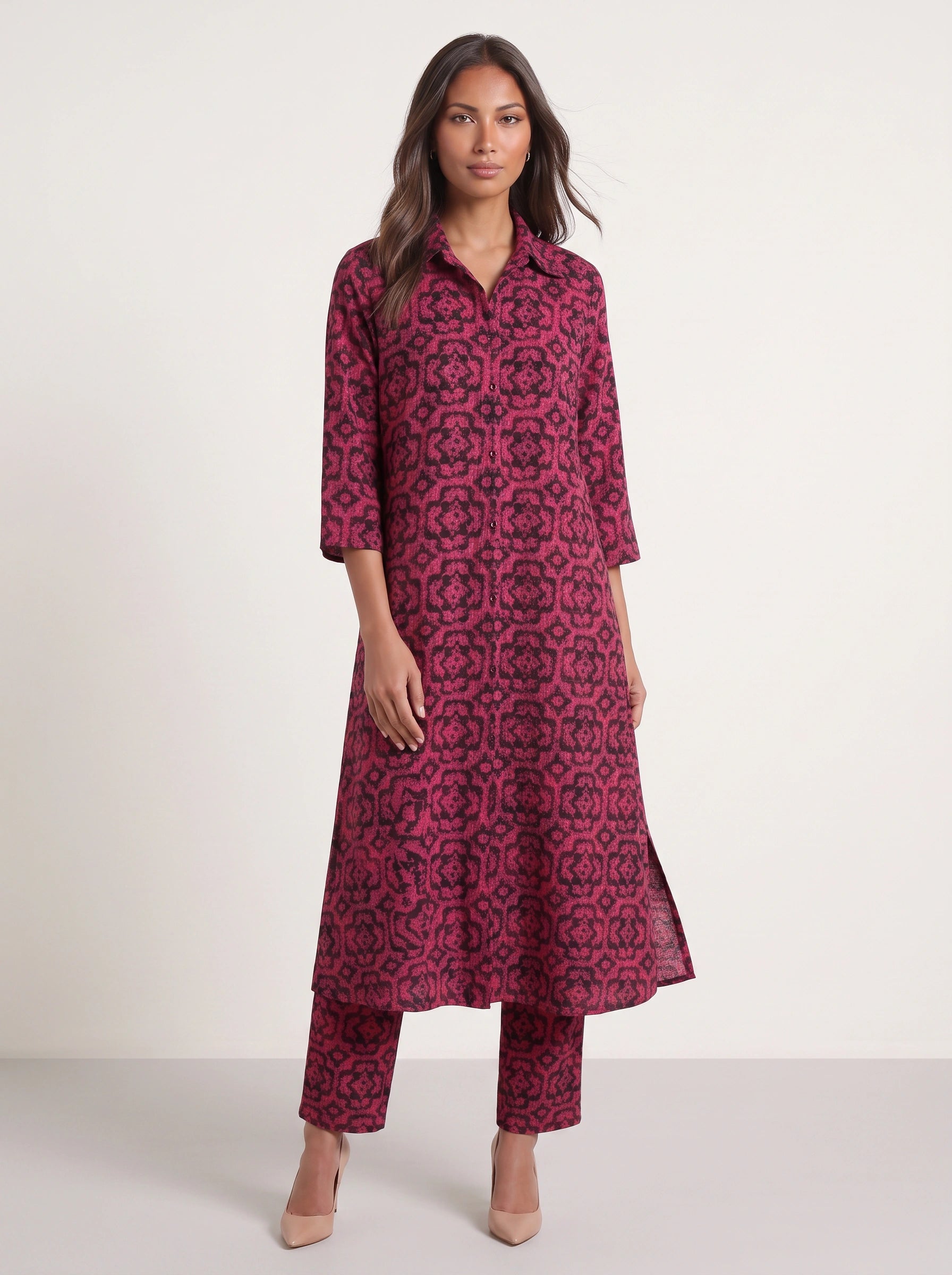 Tracere Collared Tunic Trouser Set – Cotton Pajama Sets Women Loungewear Summer Sleepwear Relaxed Fit PJ Sets