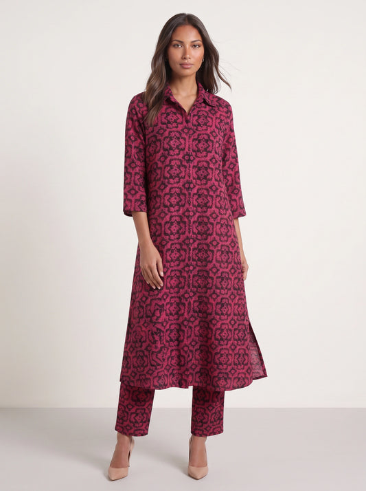 Tracere Collared Tunic Trouser Set – Cotton Pajama Sets Women Loungewear Summer Sleepwear Relaxed Fit PJ Sets