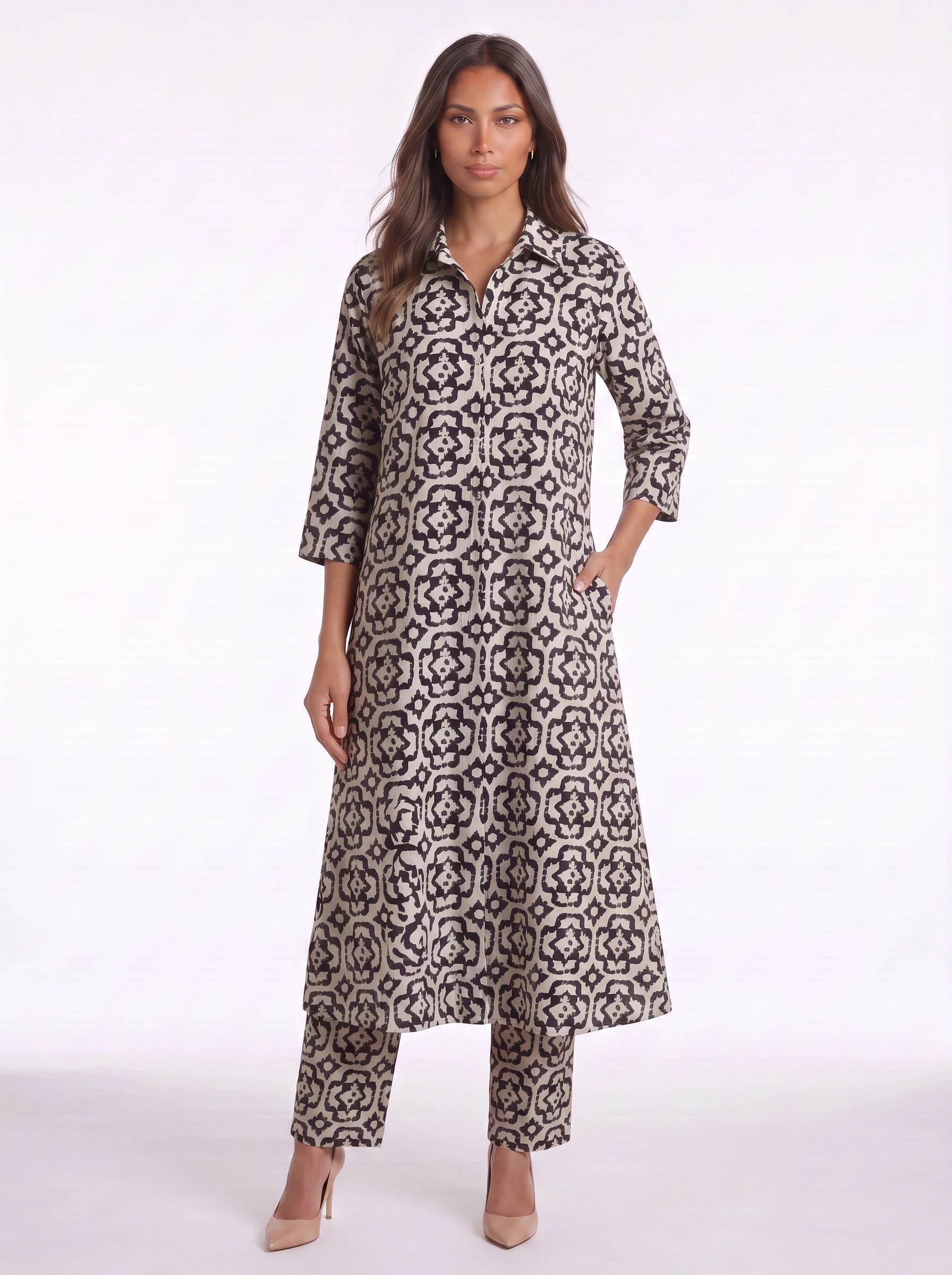 Tracere Collared Tunic Trouser Set – Cotton Pajama Sets Women Loungewear Summer Sleepwear Relaxed Fit PJ Sets