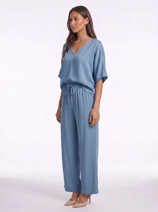 Riposa Oversized V-Neck Top Wide-Leg Trouser Set – Women Two Piece Lounge Casual Matching Co-Ord Set
