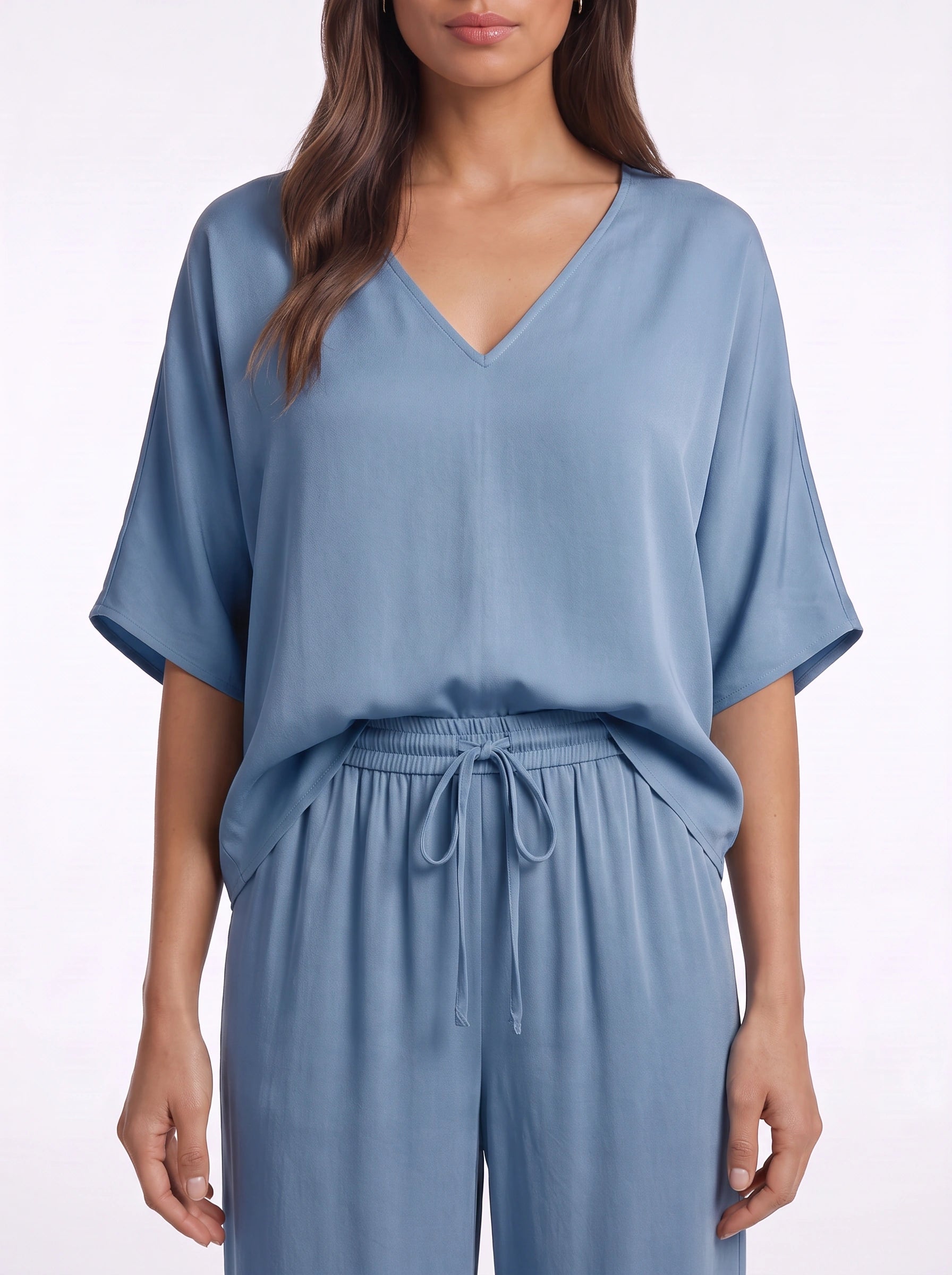 Riposa Oversized V-Neck Top Wide-Leg Trouser Set – Women Two Piece Lounge Casual Matching Co-Ord Set
