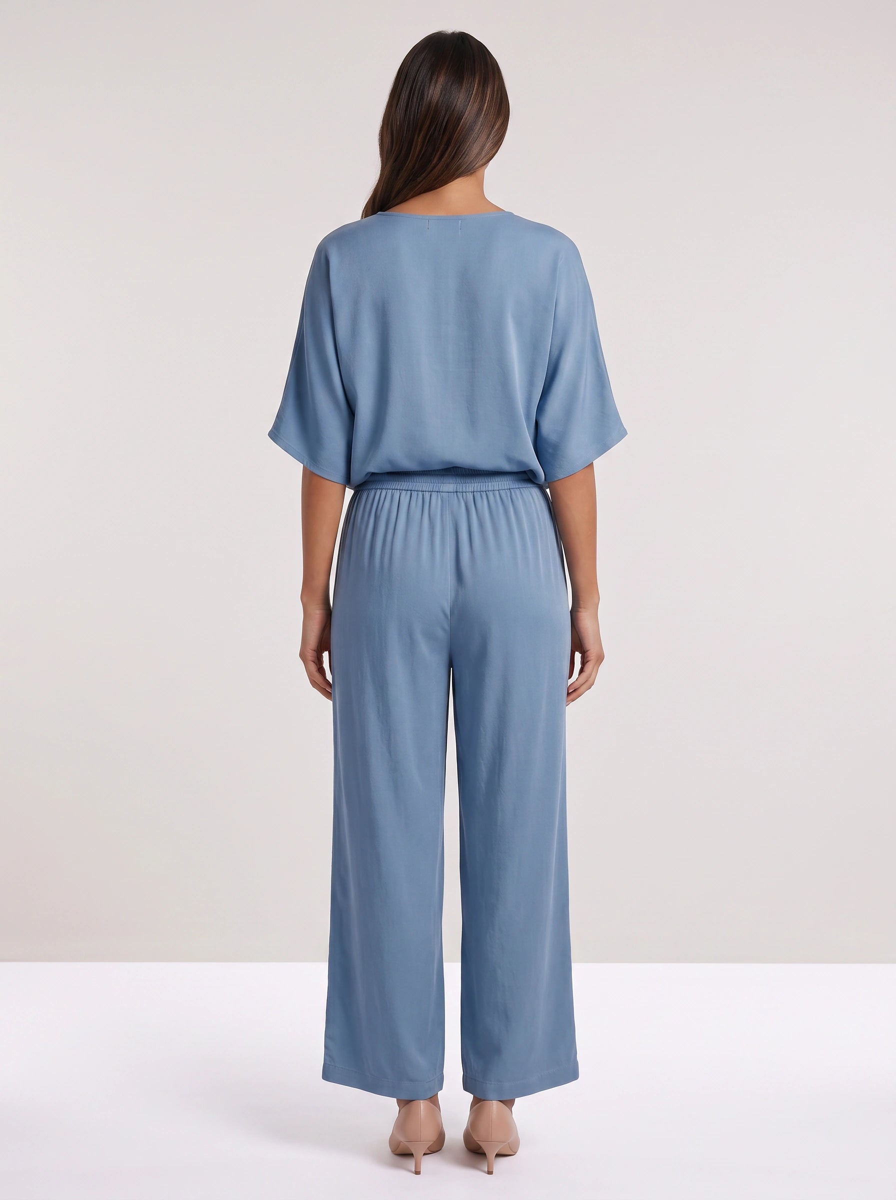 Riposa Oversized V-Neck Top Wide-Leg Trouser Set – Women Two Piece Lounge Casual Matching Co-Ord Set