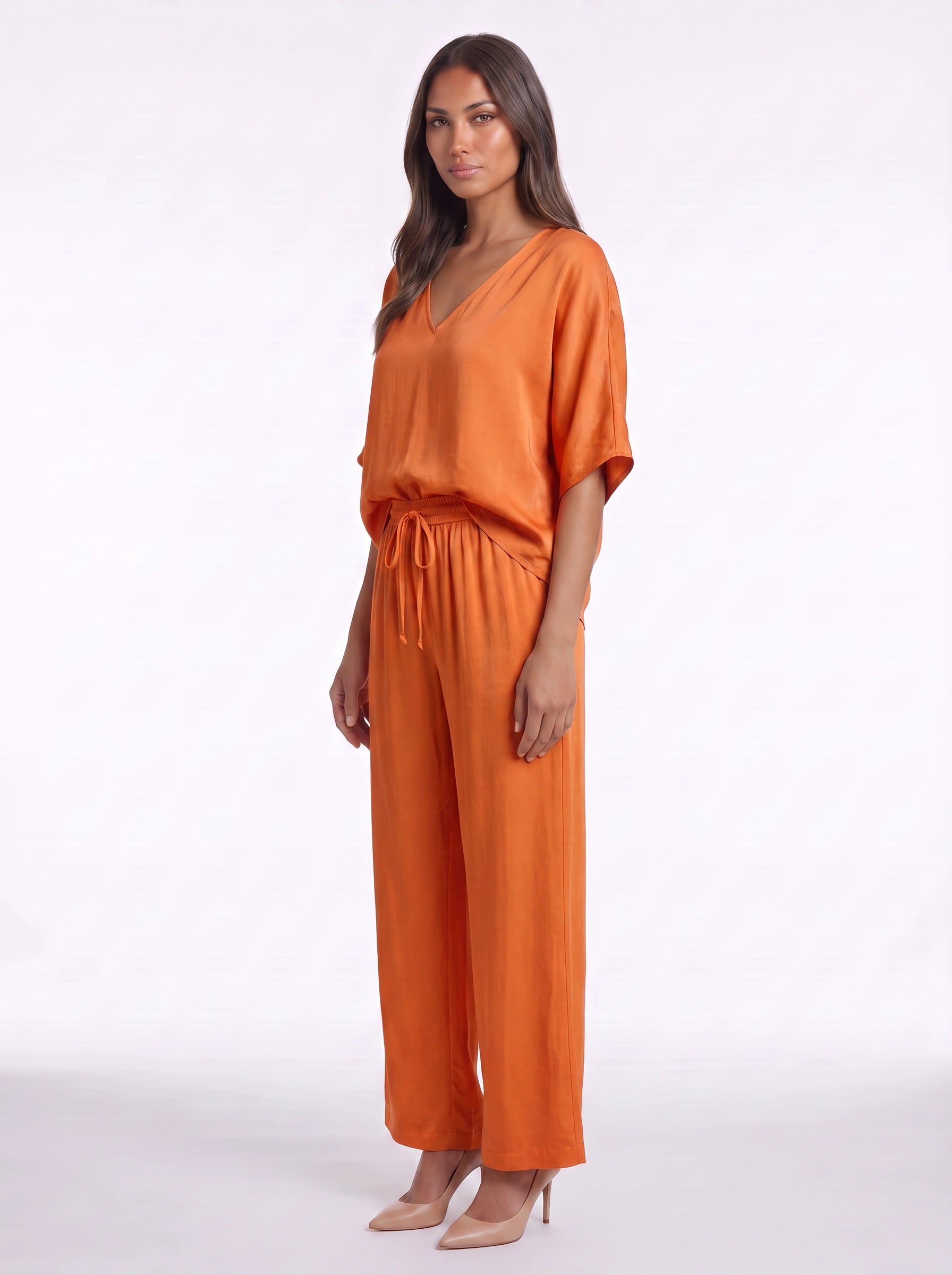 Riposa Oversized V-Neck Top Wide-Leg Trouser Set – Women Two Piece Lounge Casual Matching Co-Ord Set
