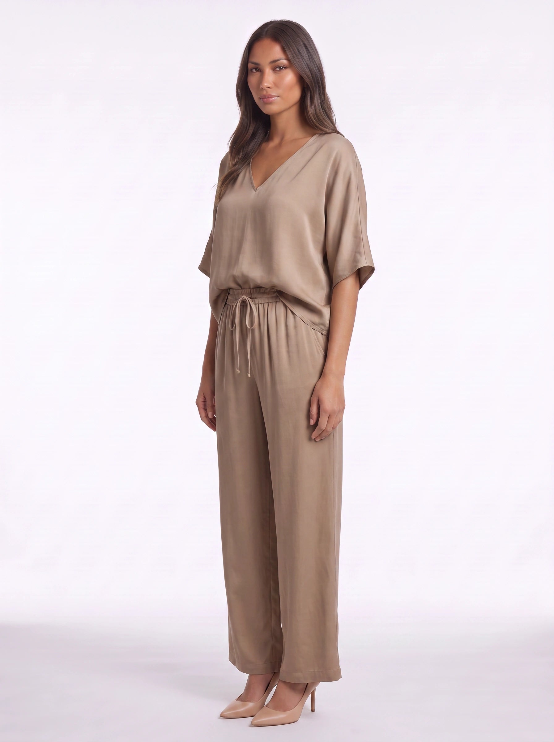 Riposa Oversized V-Neck Top Wide-Leg Trouser Set – Women Two Piece Lounge Casual Matching Co-Ord Set