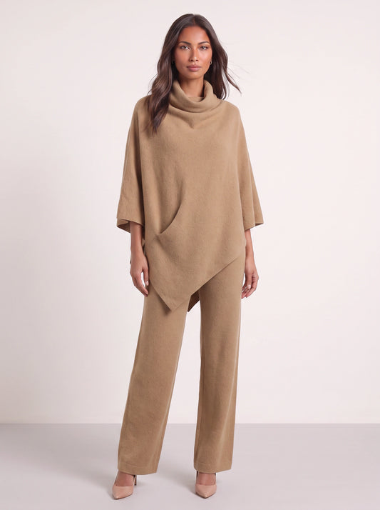 Cascove Cowl Neck Poncho Top Wide-Leg Pants Set – Two Piece Sets Women Lounge Loungewear Sweat Set