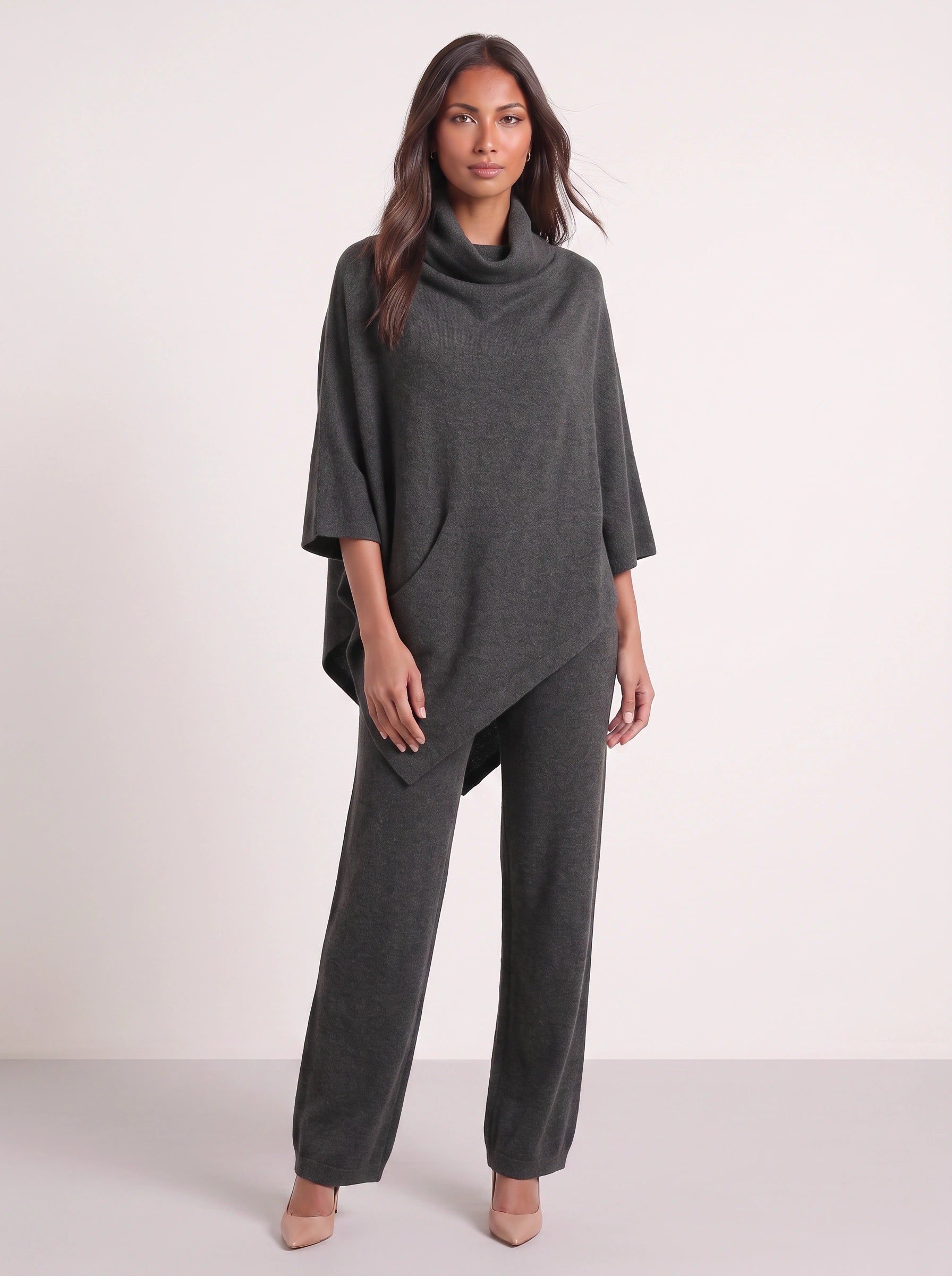 Cascove Cowl Neck Poncho Top Wide-Leg Pants Set – Two Piece Sets Women Lounge Loungewear Sweat Set