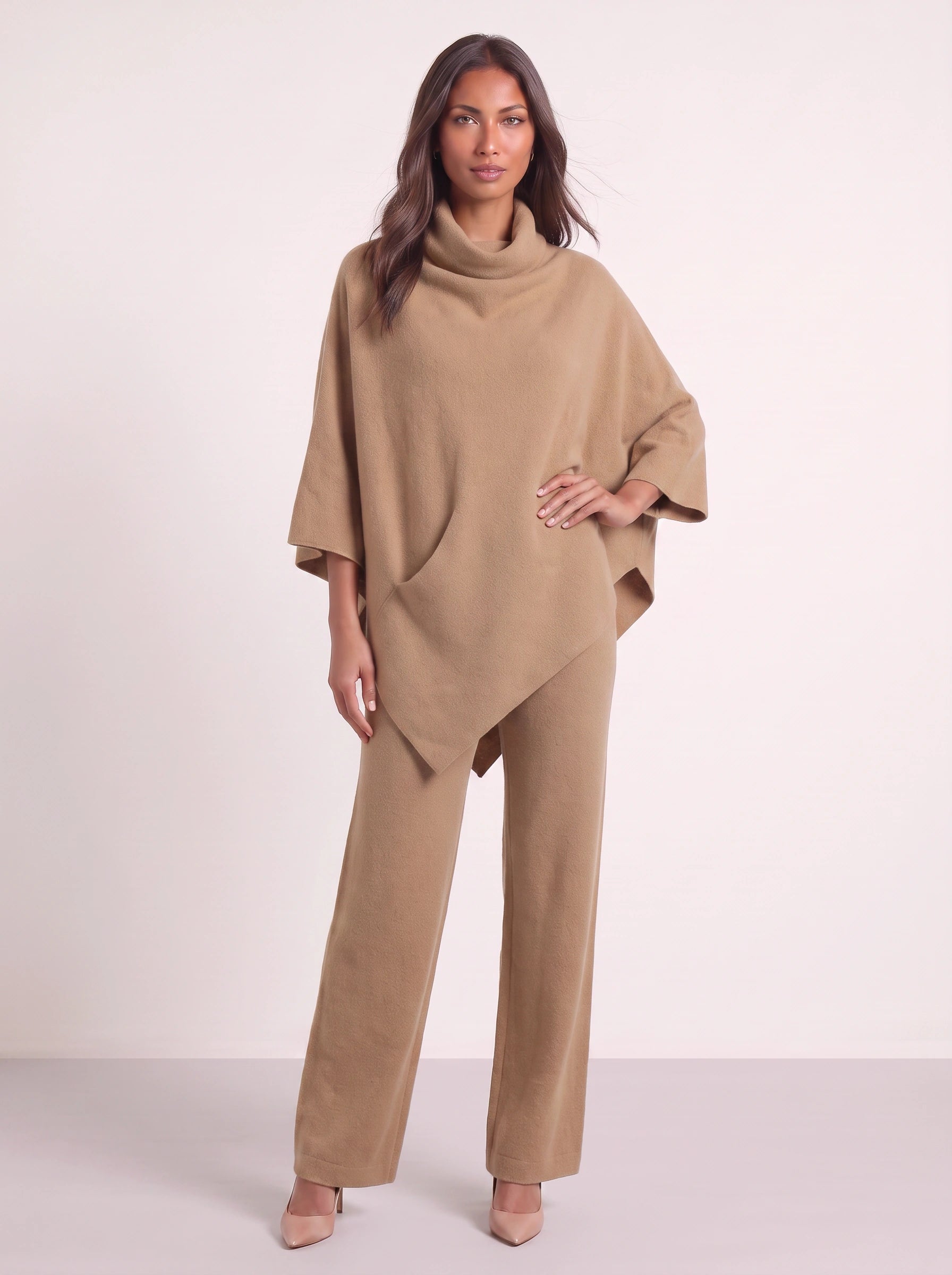 Cascove Cowl Neck Poncho Top Wide-Leg Pants Set – Two Piece Sets Women Lounge Loungewear Sweat Set