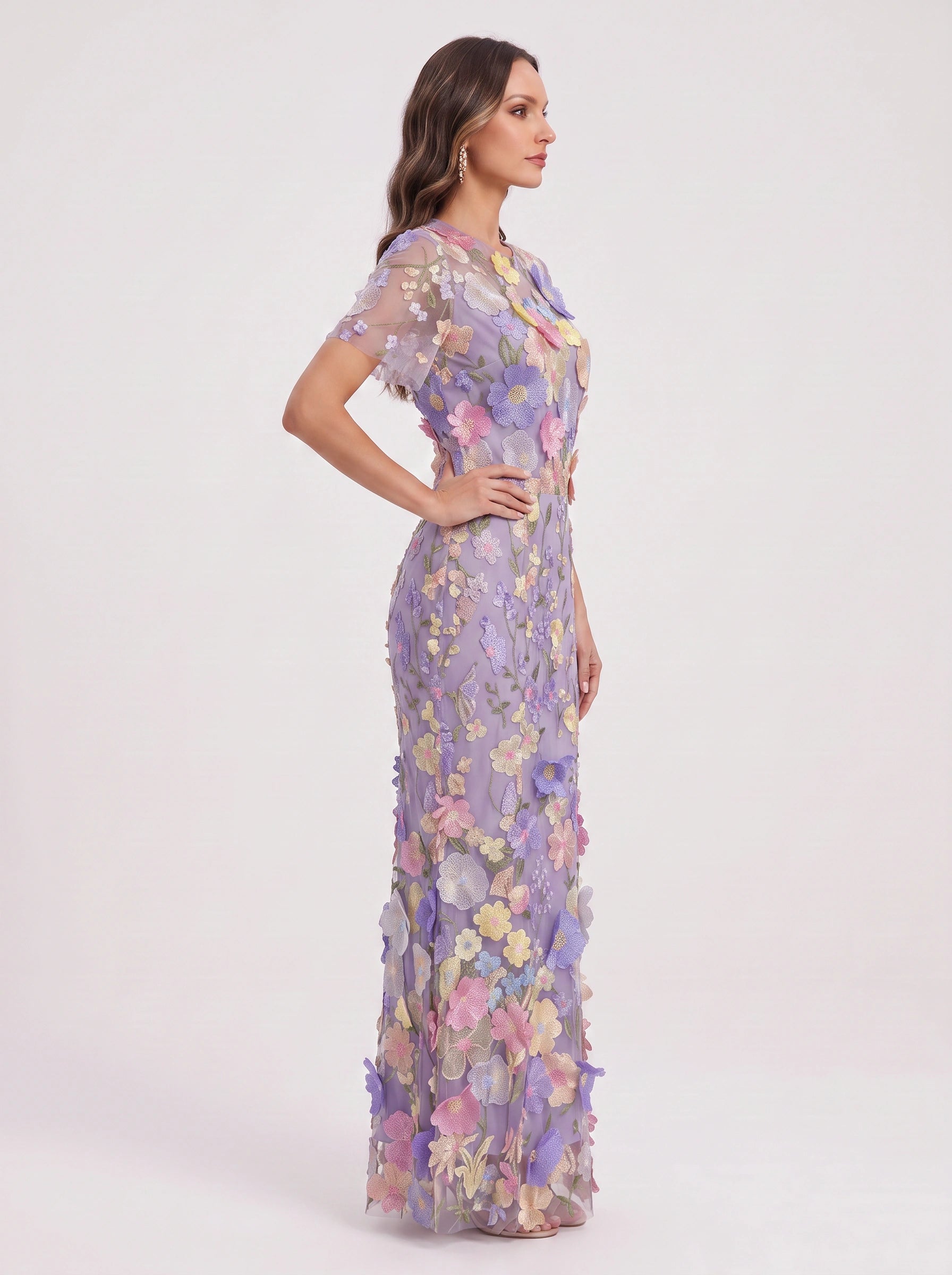 Floretta 3D Floral Embroidered Tulle Maxi Dress – Women Formal Wedding Guest Evening Elegant Maxi Dress