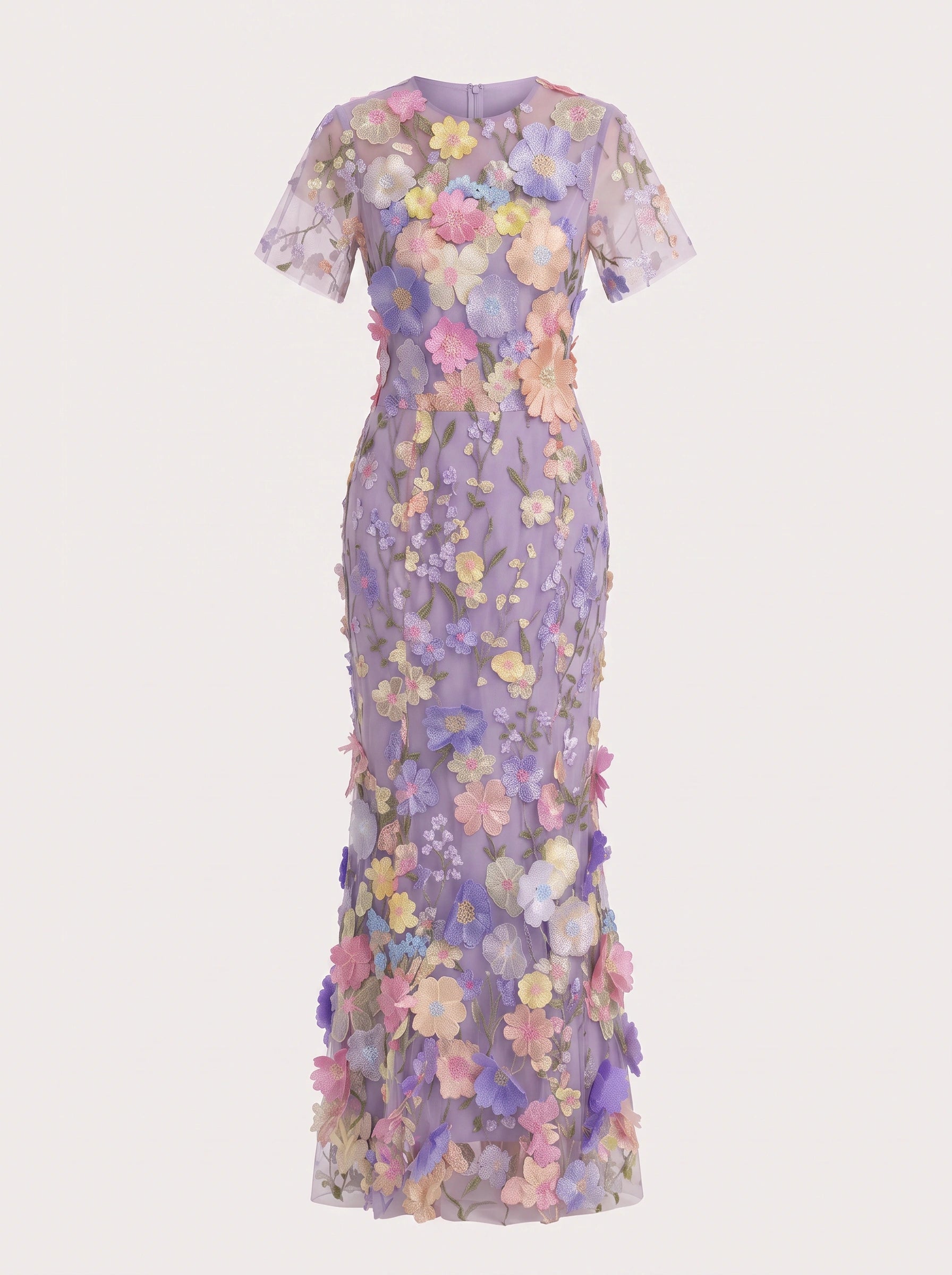 Floretta 3D Floral Embroidered Tulle Maxi Dress – Women Formal Wedding Guest Evening Elegant Maxi Dress