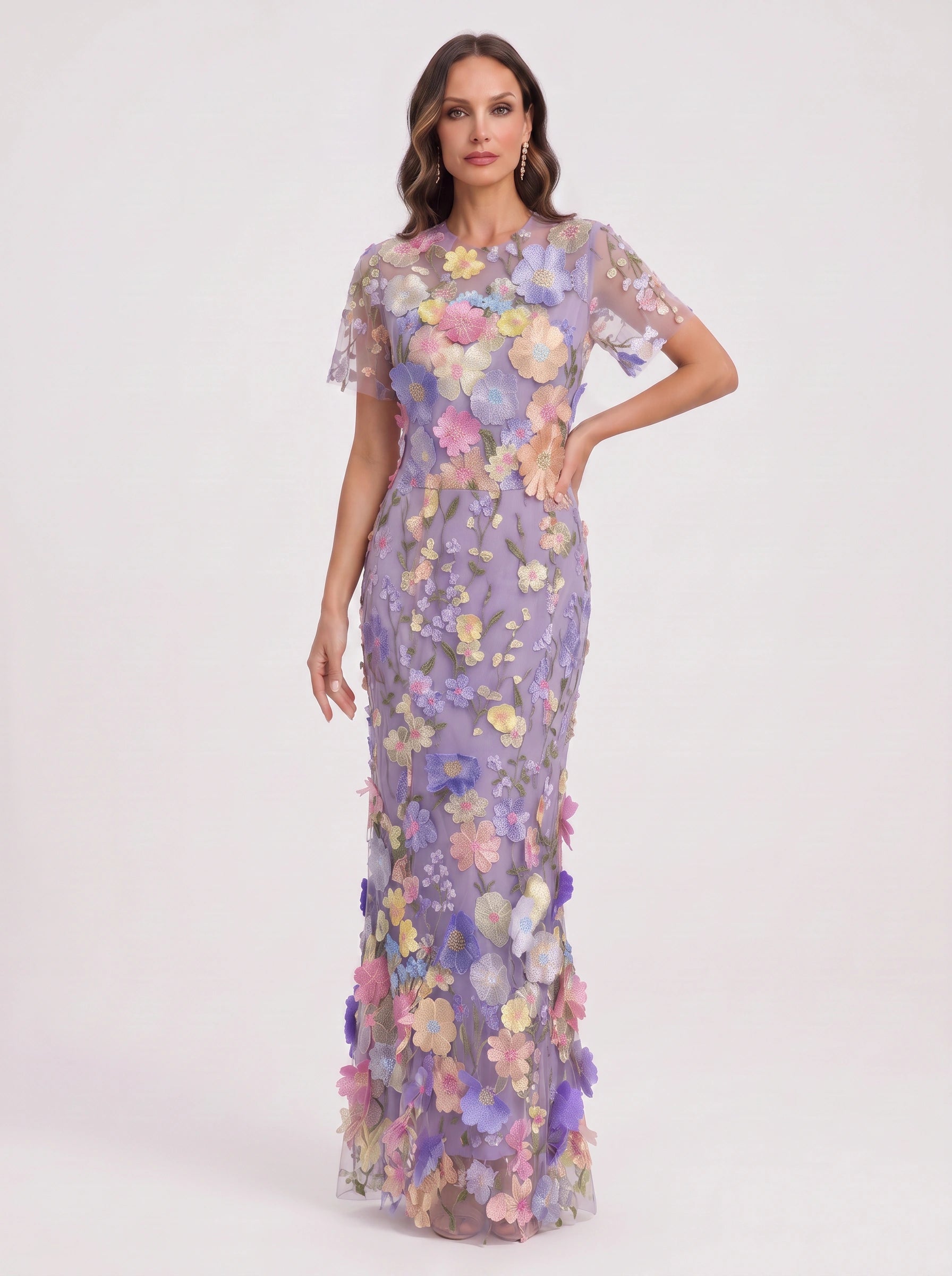 Floretta 3D Floral Embroidered Tulle Maxi Dress – Women Formal Wedding Guest Evening Elegant Maxi Dress