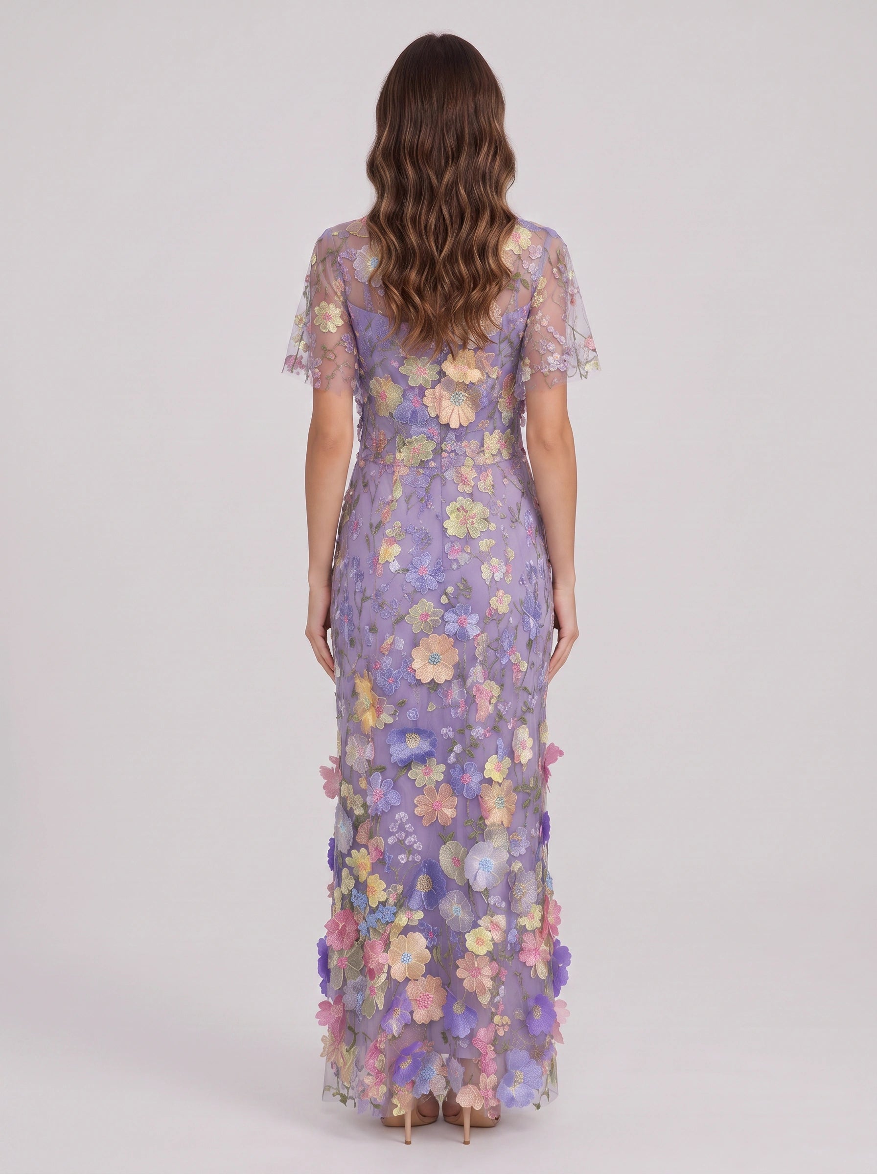 Floretta 3D Floral Embroidered Tulle Maxi Dress – Women Formal Wedding Guest Evening Elegant Maxi Dress