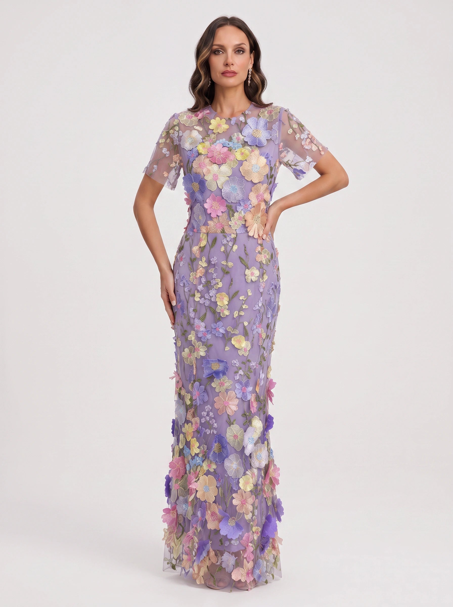 Floretta 3D Floral Embroidered Tulle Maxi Dress – Women Formal Wedding Guest Evening Elegant Maxi Dress