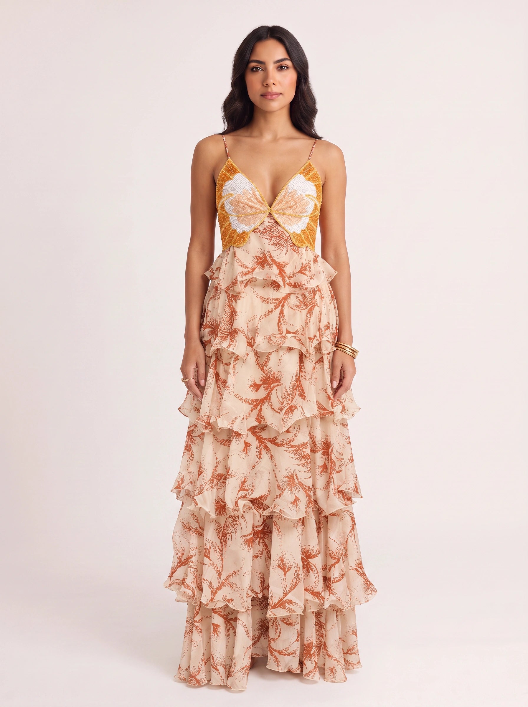 Volantis Sequin Ruffle Maxi Dress – Women Formal Wedding Guest Cocktail Tiered Evening Party Maxi Dress