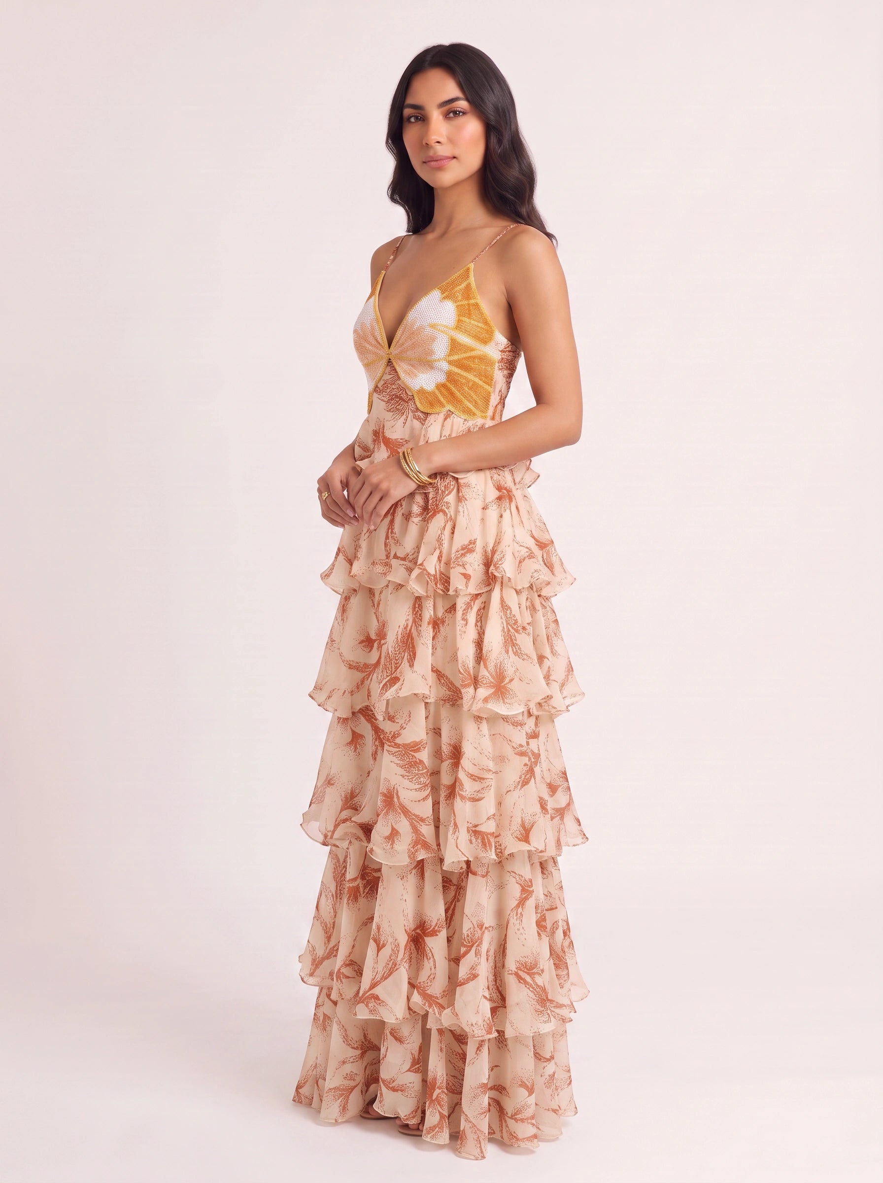 Volantis Sequin Ruffle Maxi Dress – Women Formal Wedding Guest Cocktail Tiered Evening Party Maxi Dress
