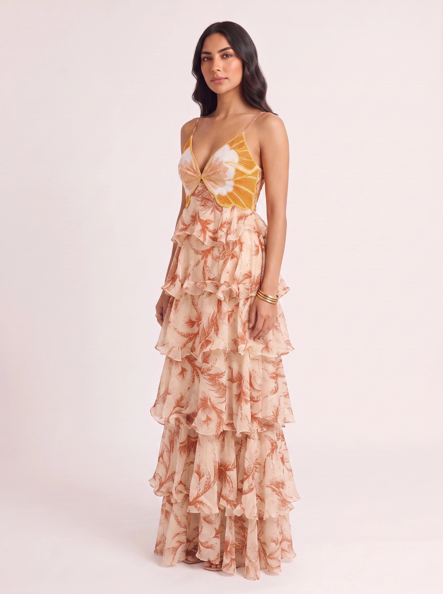 Volantis Sequin Ruffle Maxi Dress – Women Formal Wedding Guest Cocktail Tiered Evening Party Maxi Dress
