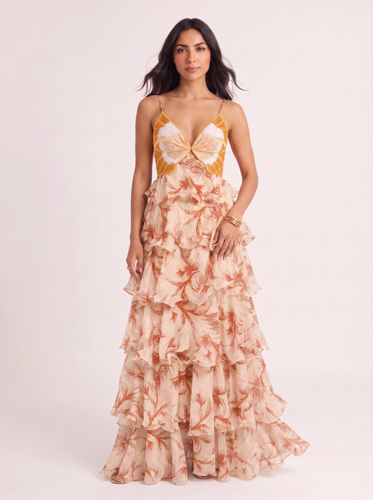 Volantis Sequin Ruffle Maxi Dress – Women Formal Wedding Guest Cocktail Tiered Evening Party Maxi Dress