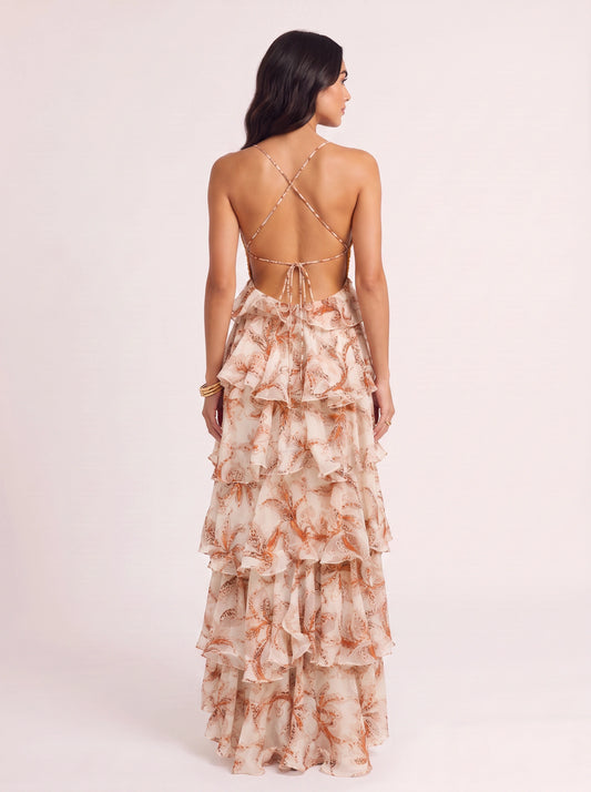 Volantis Sequin Ruffle Maxi Dress – Women Formal Wedding Guest Cocktail Tiered Evening Party Maxi Dress