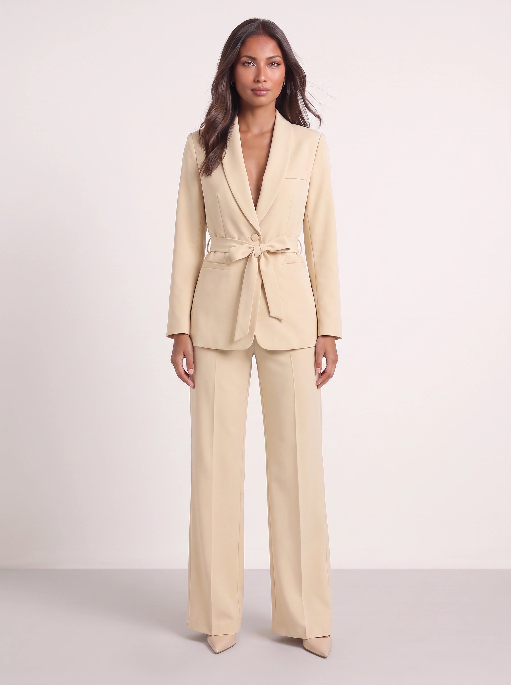 Criema Belted Longline Blazer Wide-Leg Trouser Set – Women Two Piece Sets Ladies Pant Suits Formal Summer Wedding Guest Tailored Co-Ord