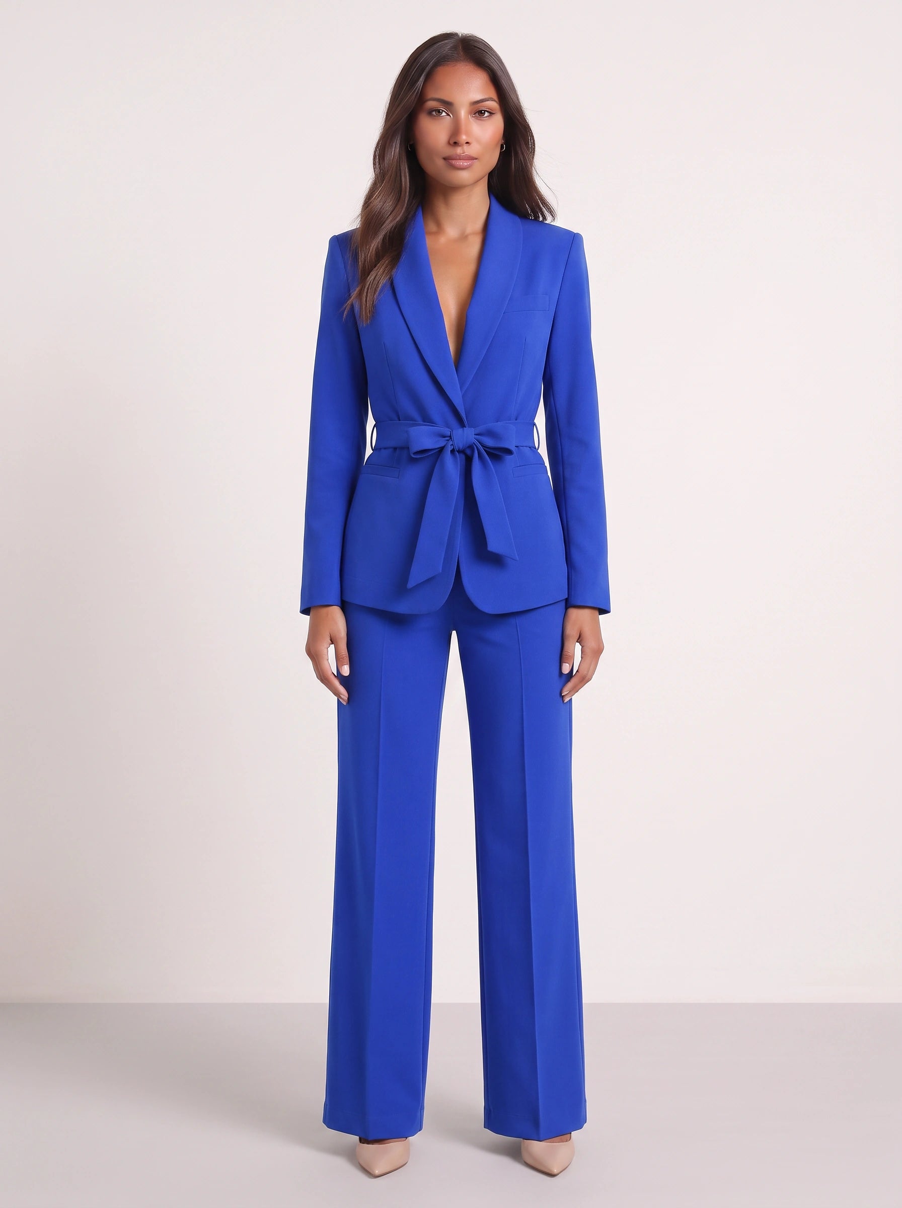 Criema Belted Longline Blazer Wide-Leg Trouser Set – Women Two Piece Sets Ladies Pant Suits Formal Summer Wedding Guest Tailored Co-Ord