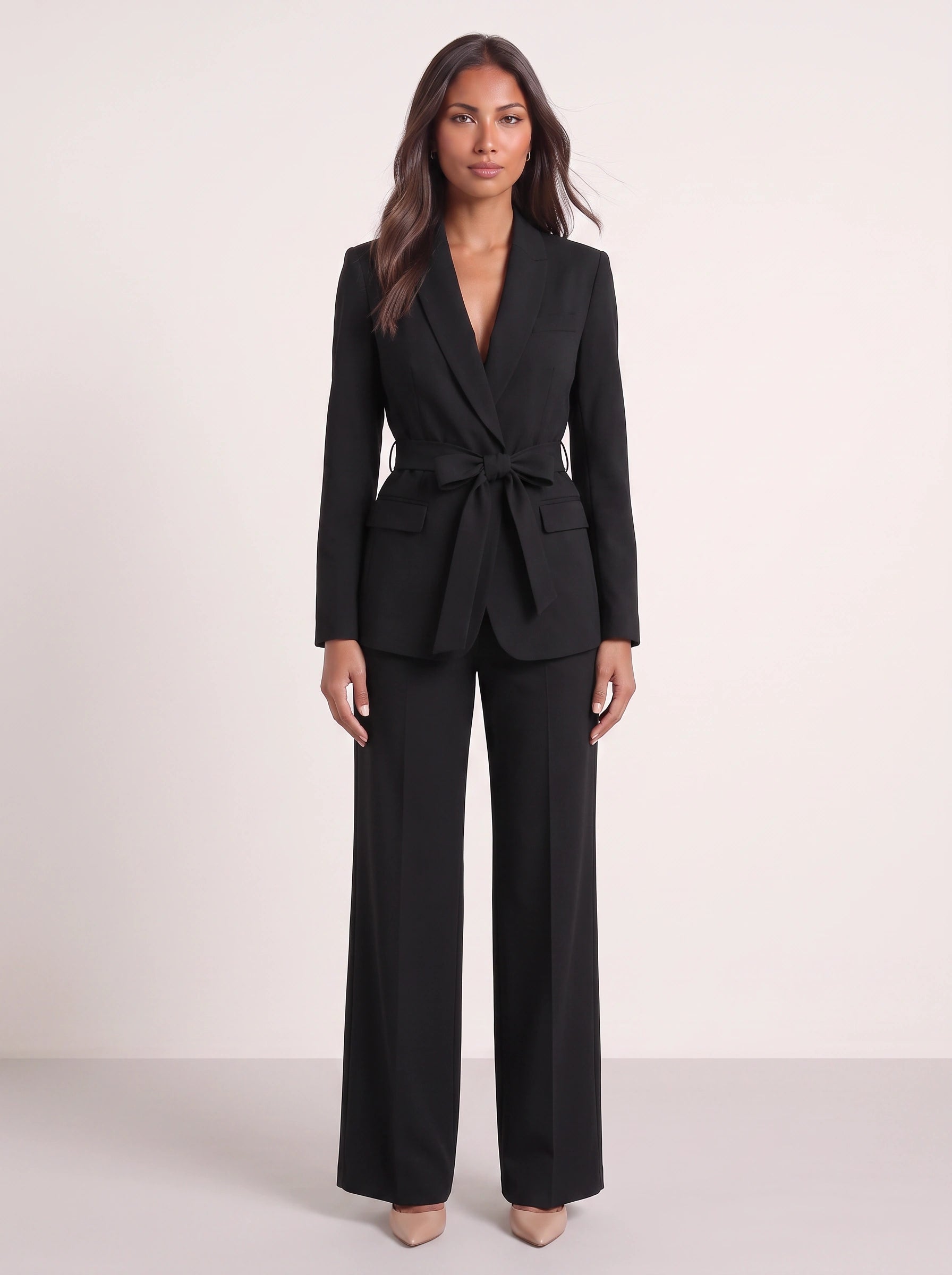 Criema Belted Longline Blazer Wide-Leg Trouser Set – Women Two Piece Sets Ladies Pant Suits Formal Summer Wedding Guest Tailored Co-Ord