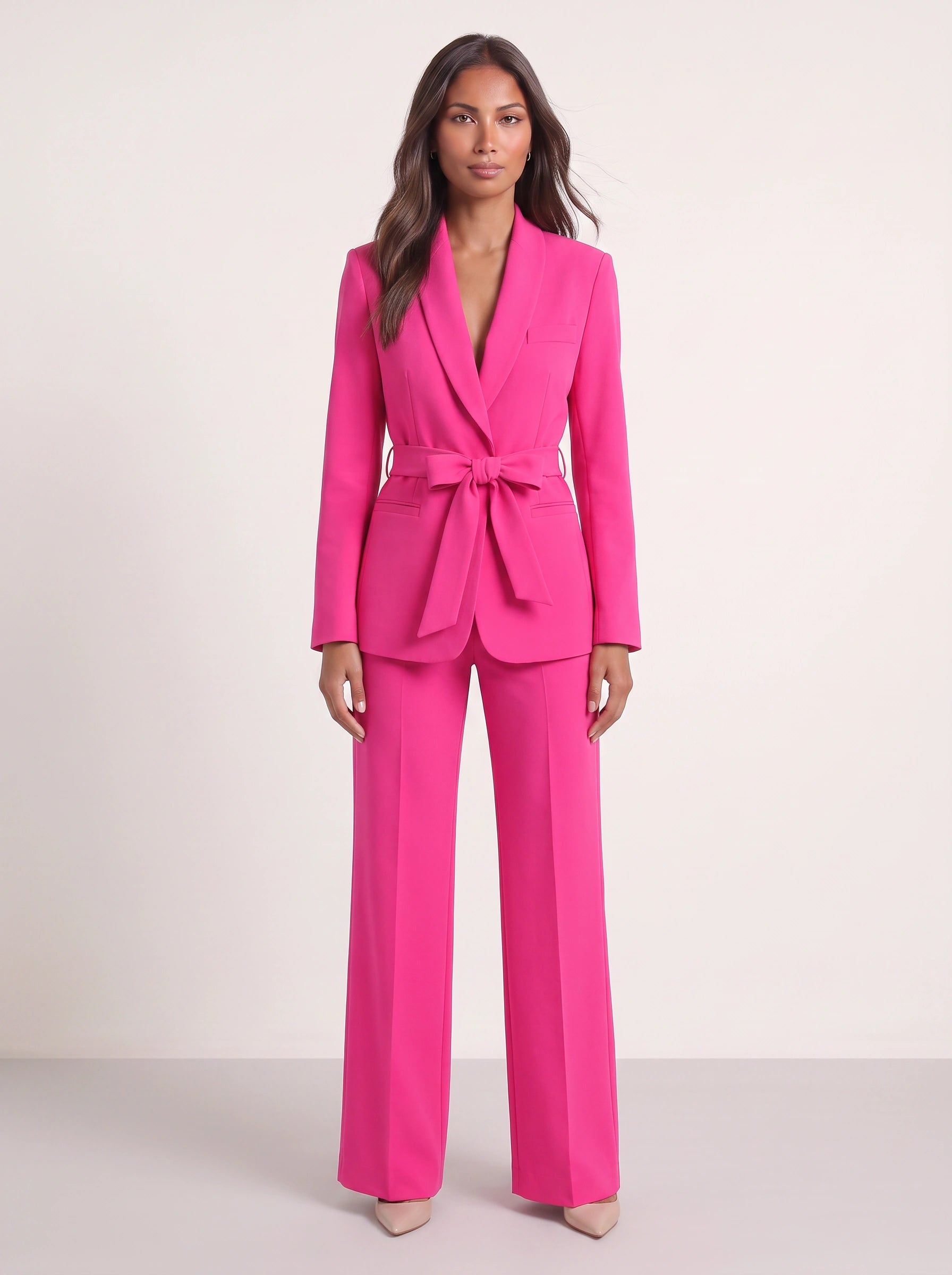 Criema Belted Longline Blazer Wide-Leg Trouser Set – Women Two Piece Sets Ladies Pant Suits Formal Summer Wedding Guest Tailored Co-Ord