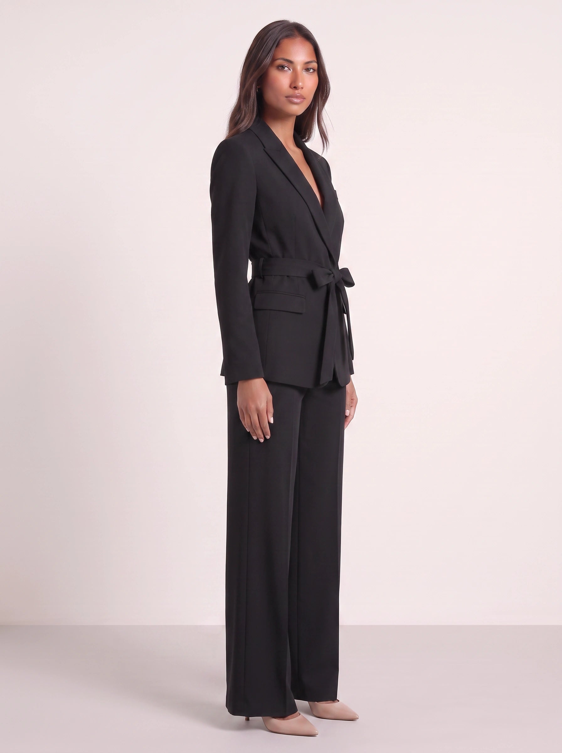 Criema Belted Longline Blazer Wide-Leg Trouser Set – Women Two Piece Sets Ladies Pant Suits Formal Summer Wedding Guest Tailored Co-Ord