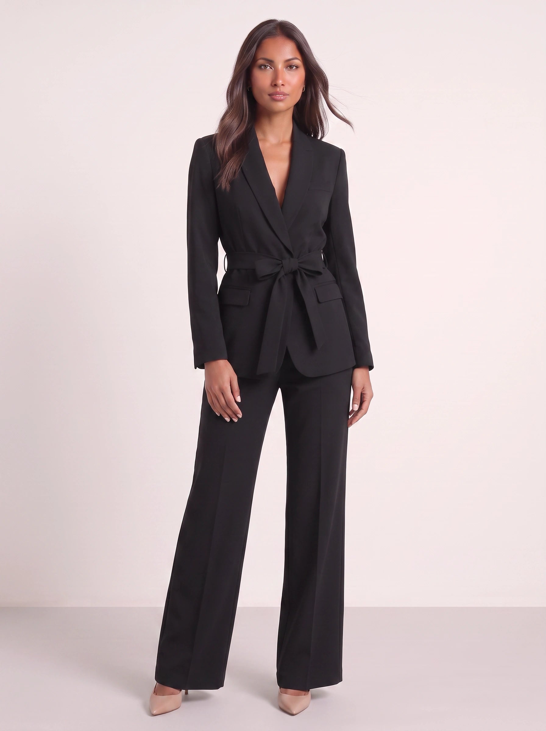 Criema Belted Longline Blazer Wide-Leg Trouser Set – Women Two Piece Sets Ladies Pant Suits Formal Summer Wedding Guest Tailored Co-Ord