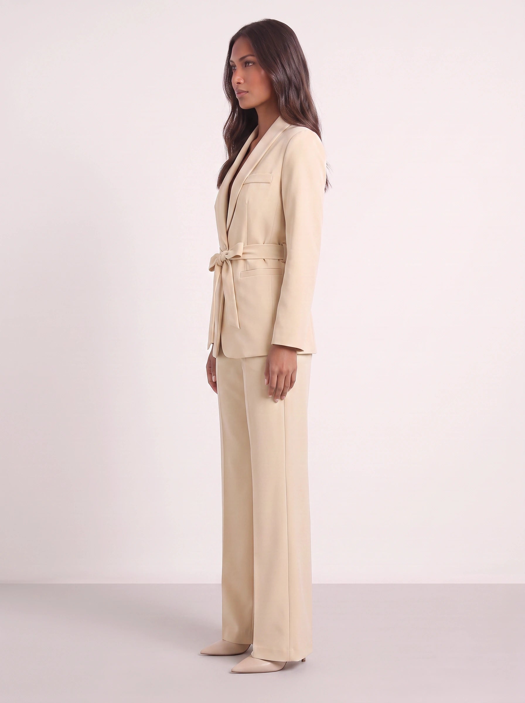 Criema Belted Longline Blazer Wide-Leg Trouser Set – Women Two Piece Sets Ladies Pant Suits Formal Summer Wedding Guest Tailored Co-Ord