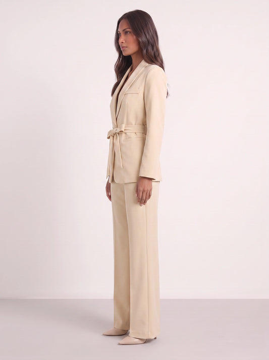 Criema Belted Longline Blazer Wide-Leg Trouser Set – Women Two Piece Sets Ladies Pant Suits Formal Summer Wedding Guest Tailored Co-Ord
