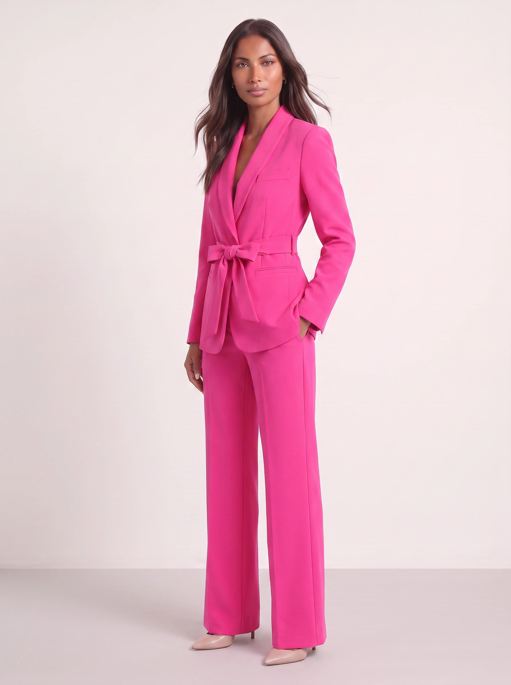 Criema Belted Longline Blazer Wide-Leg Trouser Set – Women Two Piece Sets Ladies Pant Suits Formal Summer Wedding Guest Tailored Co-Ord