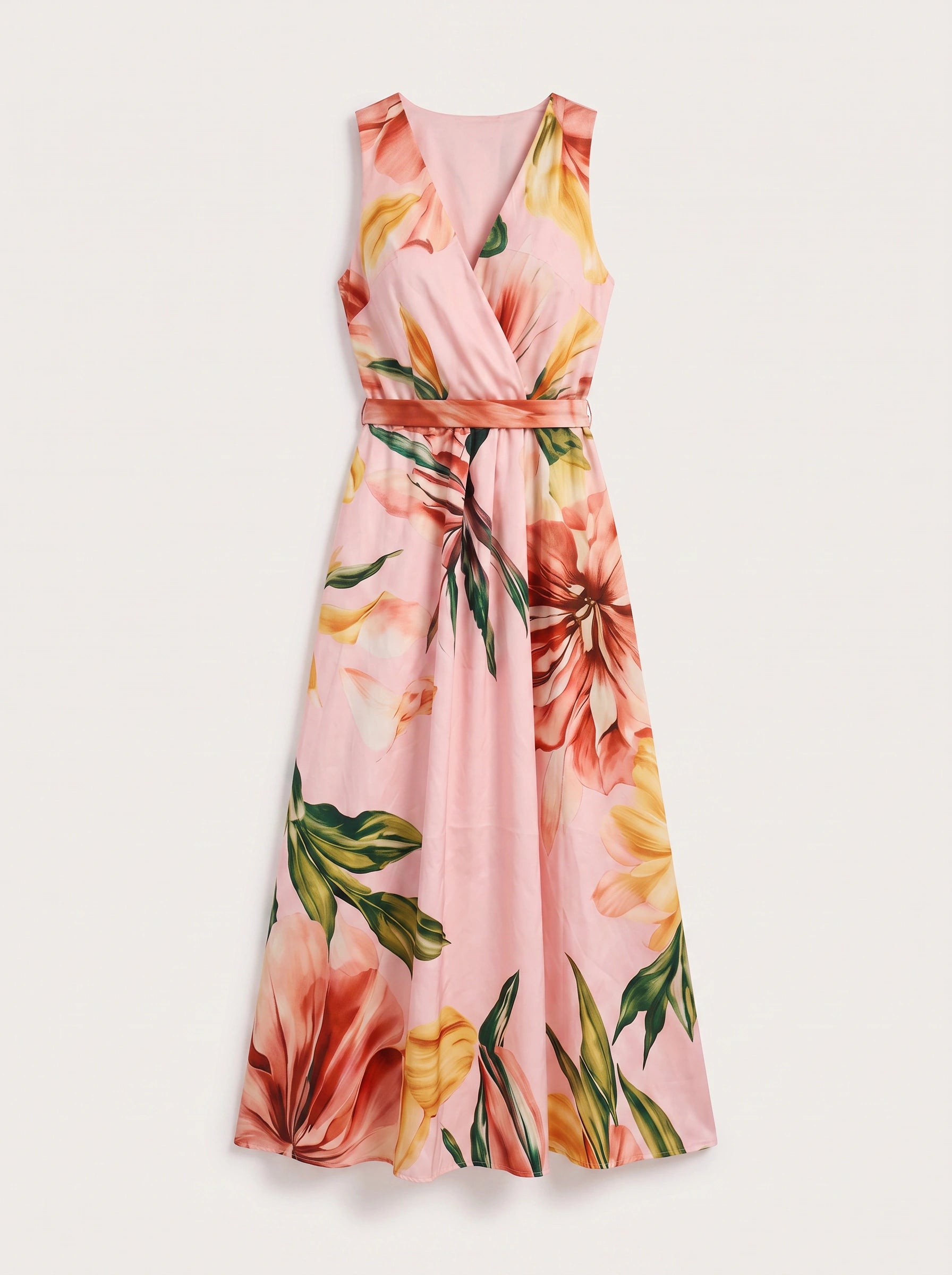 Tropique Halter Wrap Maxi Dress – Floral Print Women Summer Wedding Guest Vacation Beach Maxi Dress