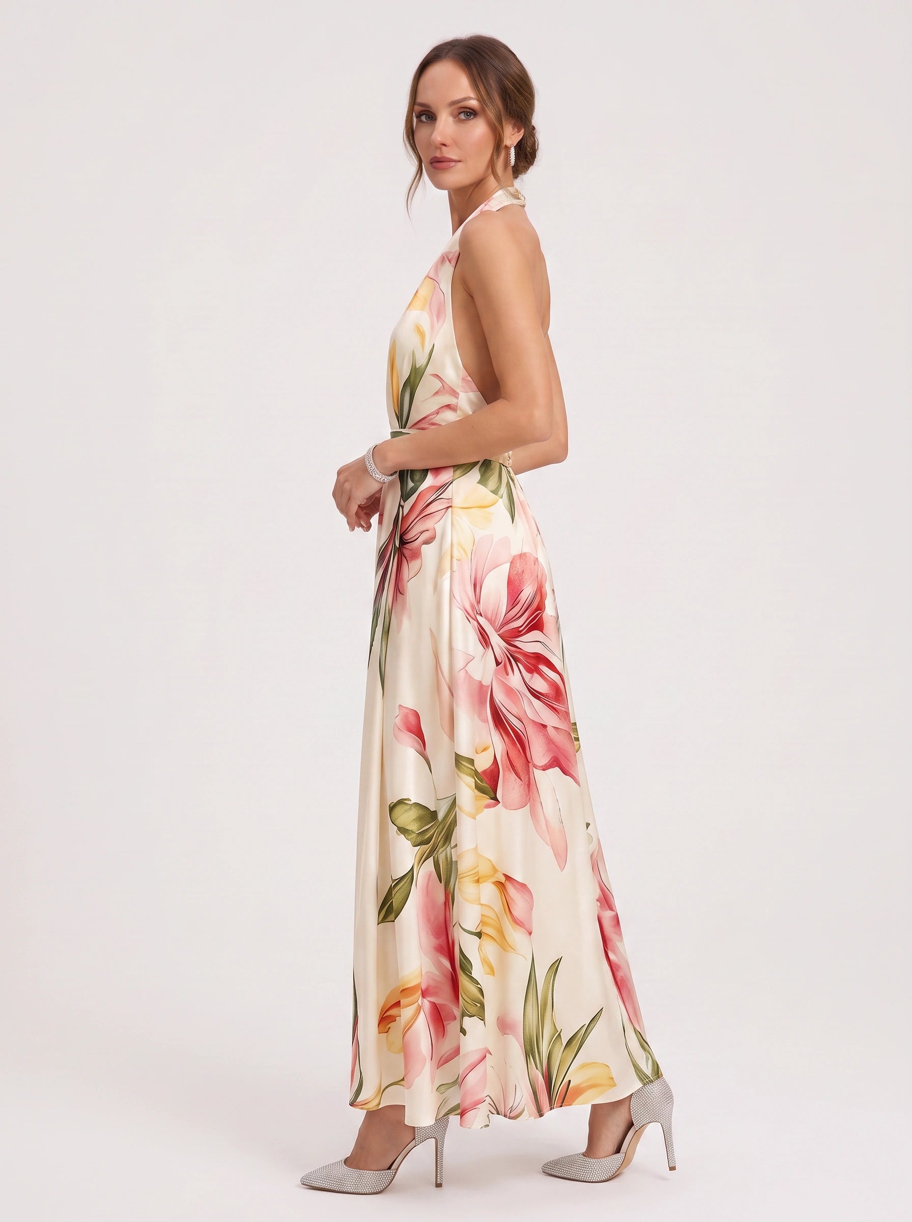 Tropique Halter Wrap Maxi Dress – Floral Print Women Summer Wedding Guest Vacation Beach Maxi Dress