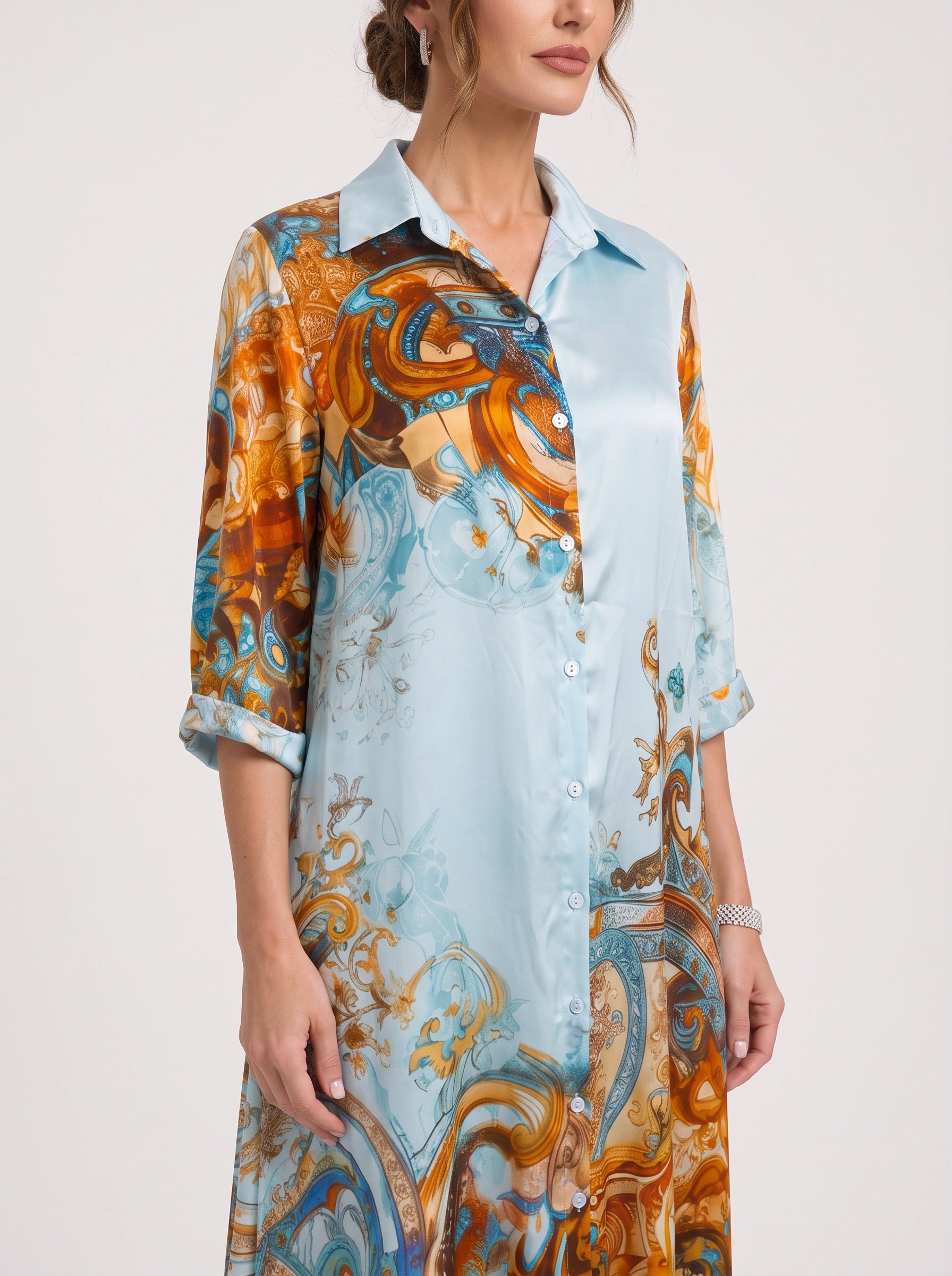 Paisora Printed Shirt Maxi Dress – Floral Maxi Dress Women Wedding Guest Button Front Long Sleeve Sundress