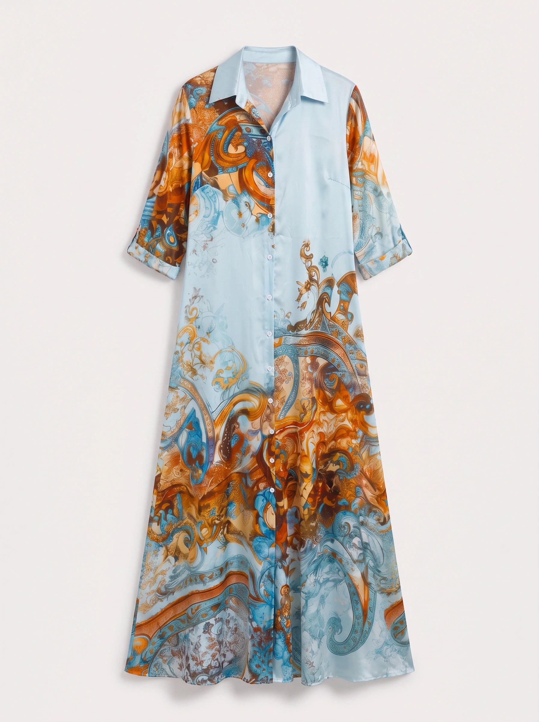 Paisora Printed Shirt Maxi Dress – Floral Maxi Dress Women Wedding Guest Button Front Long Sleeve Sundress