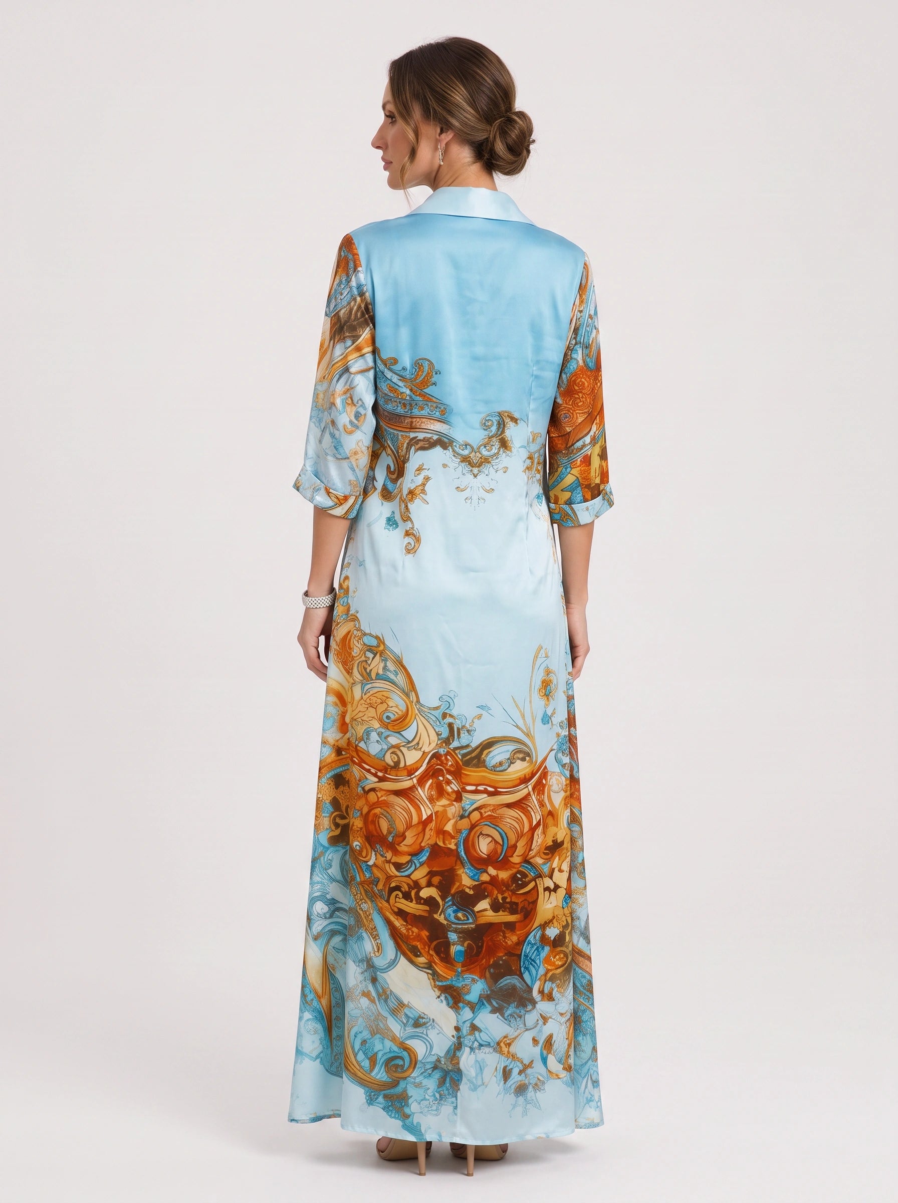 Paisora Printed Shirt Maxi Dress – Floral Maxi Dress Women Wedding Guest Button Front Long Sleeve Sundress