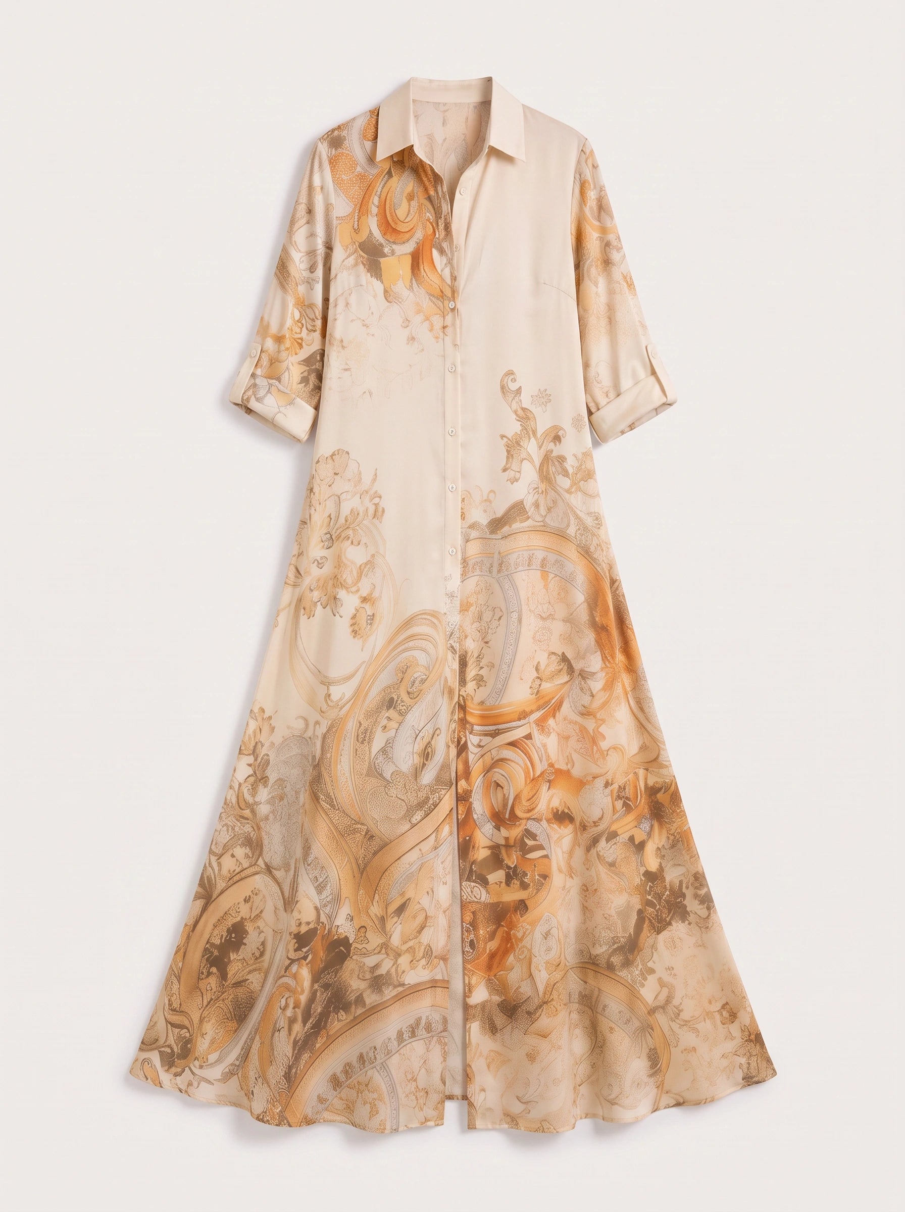 Paisora Printed Shirt Maxi Dress – Floral Maxi Dress Women Wedding Guest Button Front Long Sleeve Sundress