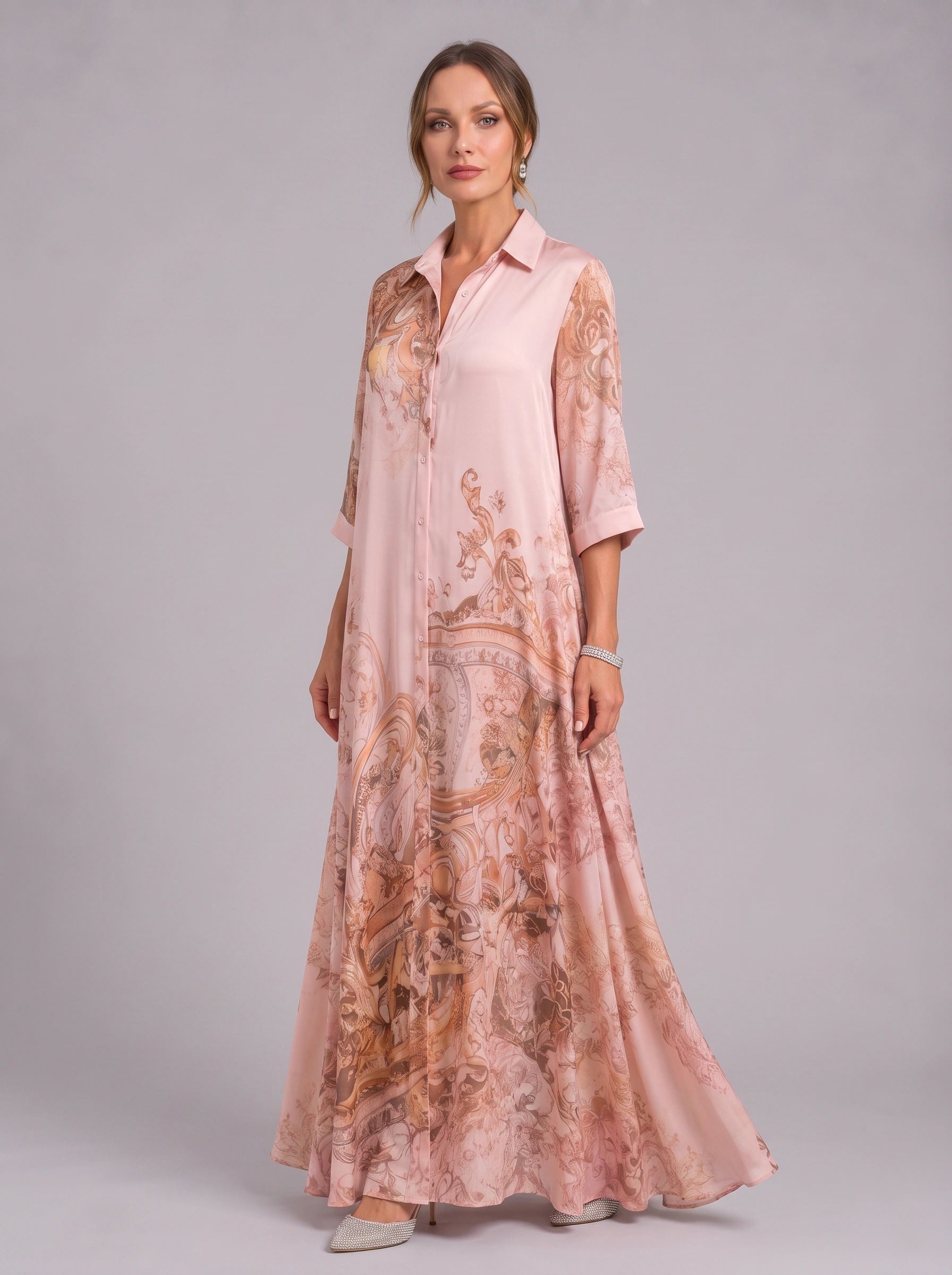 Paisora Printed Shirt Maxi Dress – Floral Maxi Dress Women Wedding Guest Button Front Long Sleeve Sundress