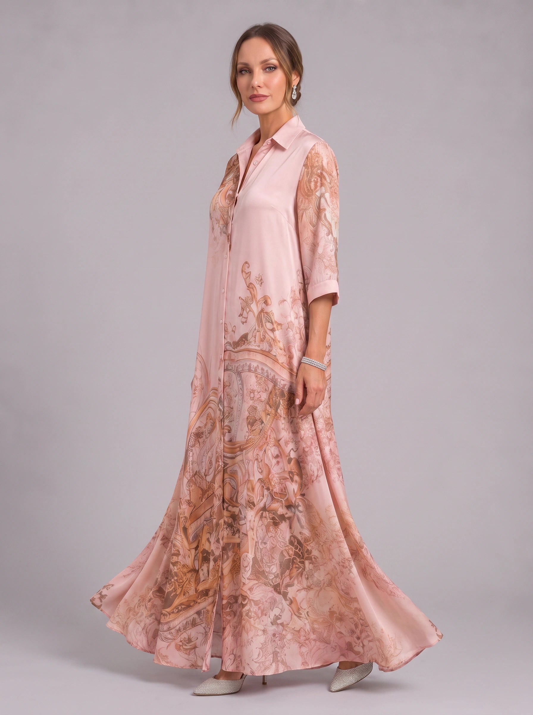 Paisora Printed Shirt Maxi Dress – Floral Maxi Dress Women Wedding Guest Button Front Long Sleeve Sundress