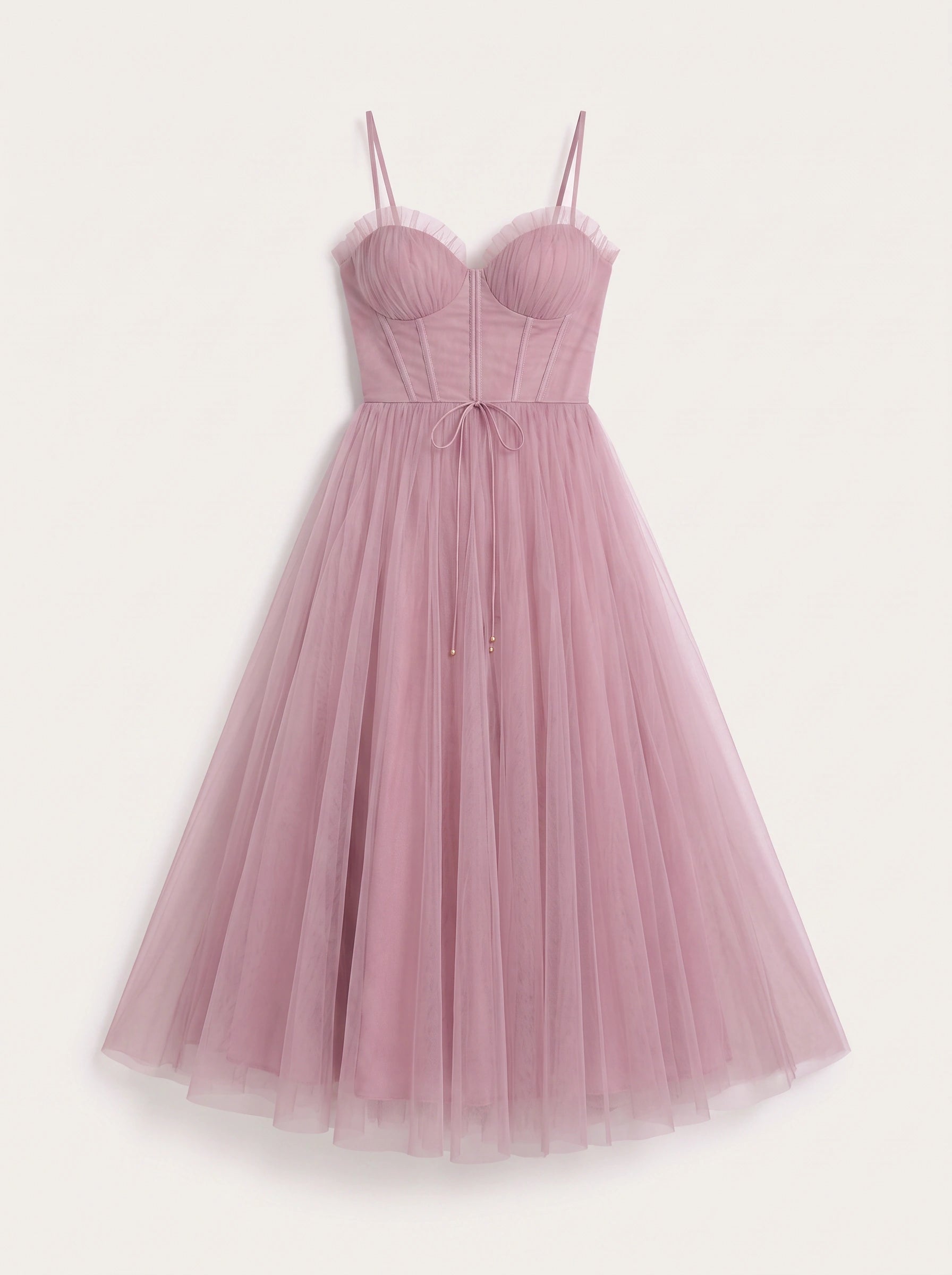 Tulliere Bustier Tulle Midi Dress – Corset Top Women Formal Wedding Guest Tie Waist Ballerina Midi Dress