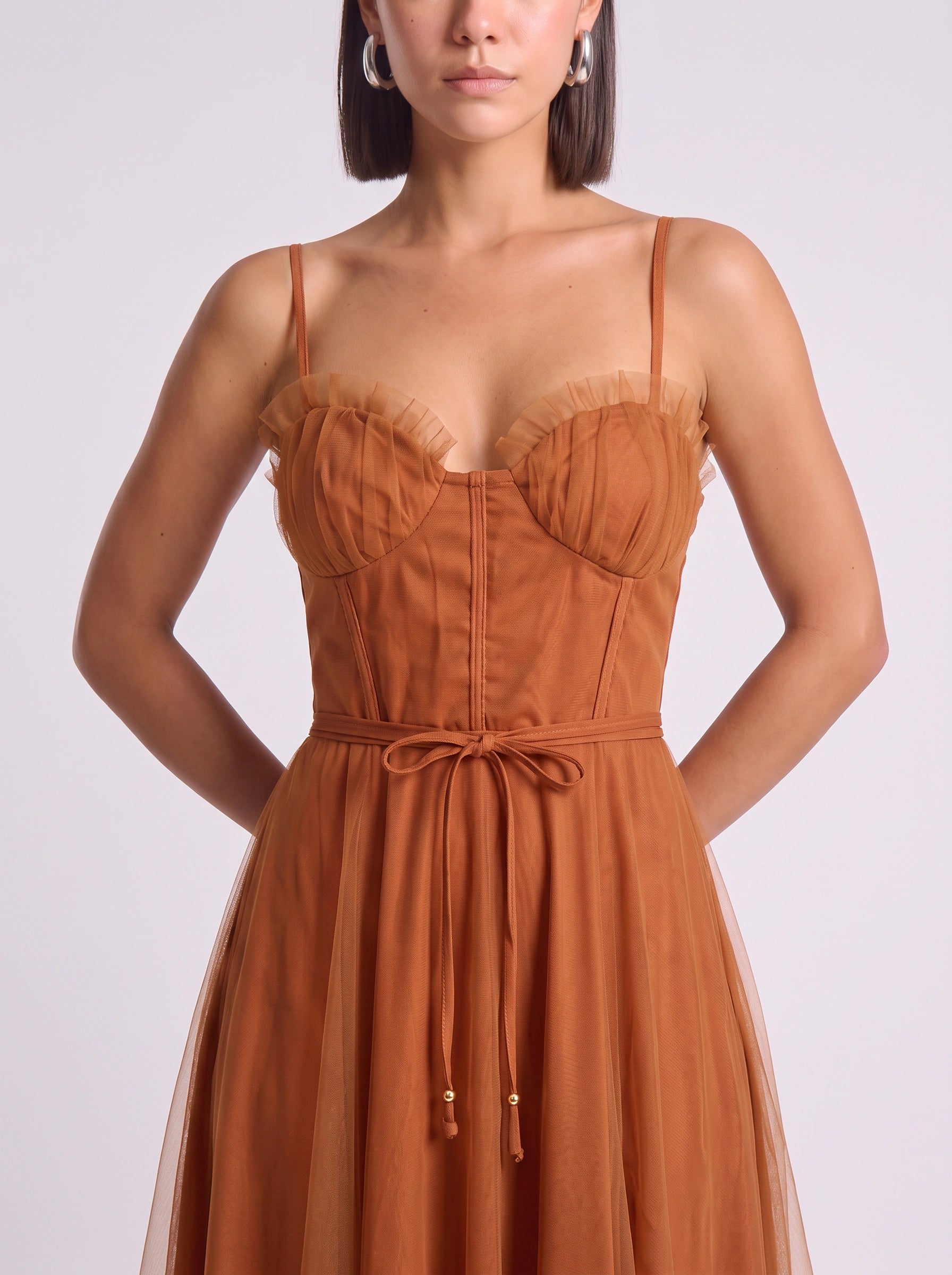 Tulliere Bustier Tulle Midi Dress – Corset Top Women Formal Wedding Guest Tie Waist Ballerina Midi Dress
