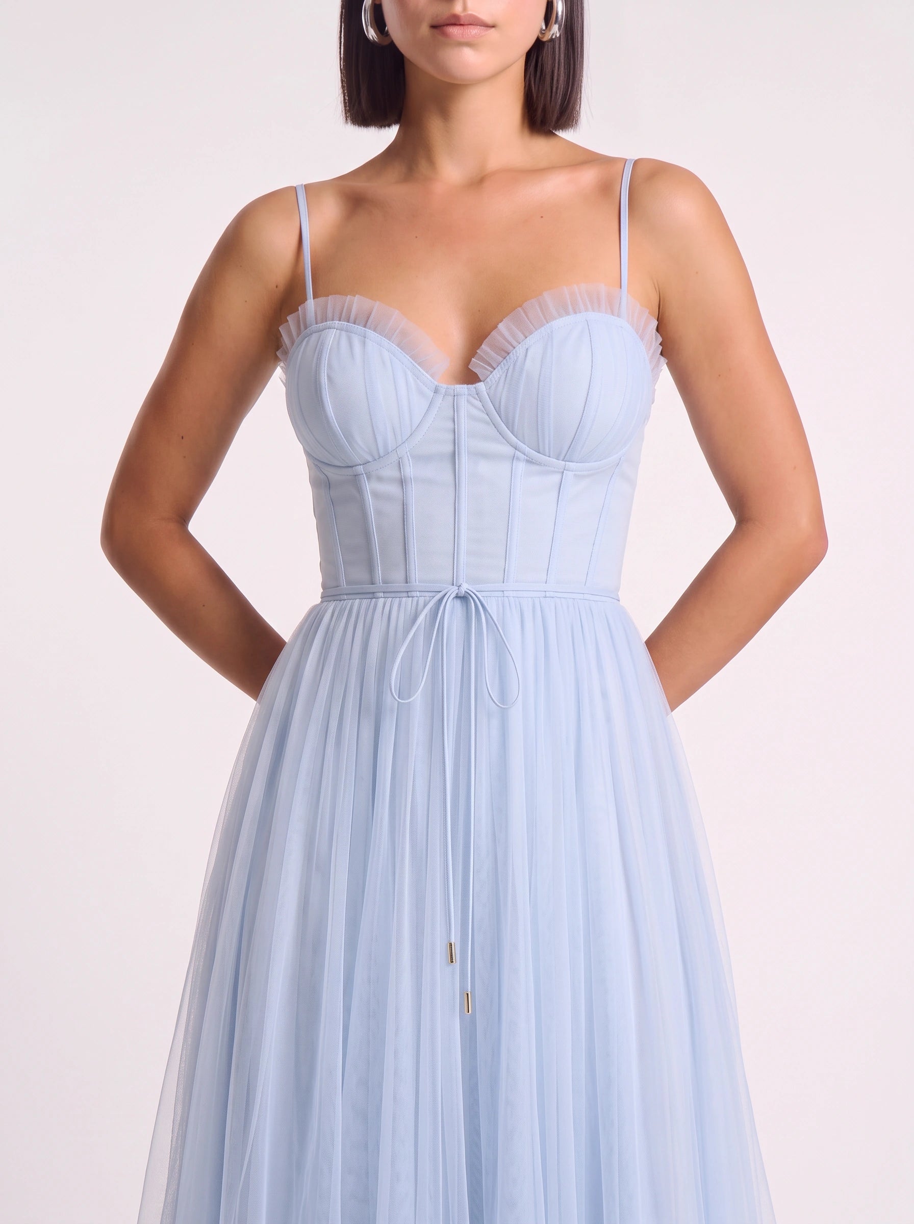 Tulliere Bustier Tulle Midi Dress – Corset Top Women Formal Wedding Guest Tie Waist Ballerina Midi Dress