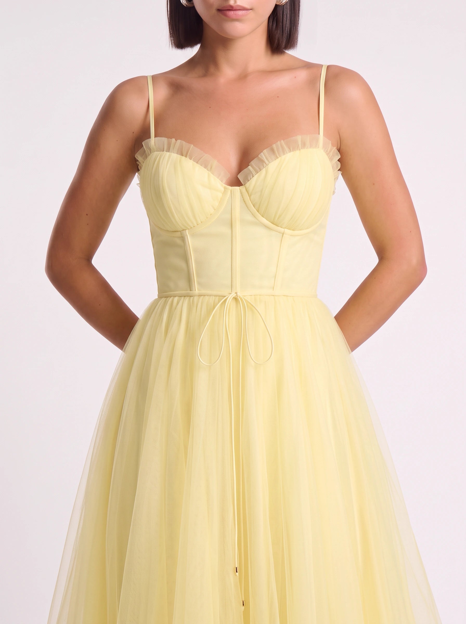 Tulliere Bustier Tulle Midi Dress – Corset Top Women Formal Wedding Guest Tie Waist Ballerina Midi Dress