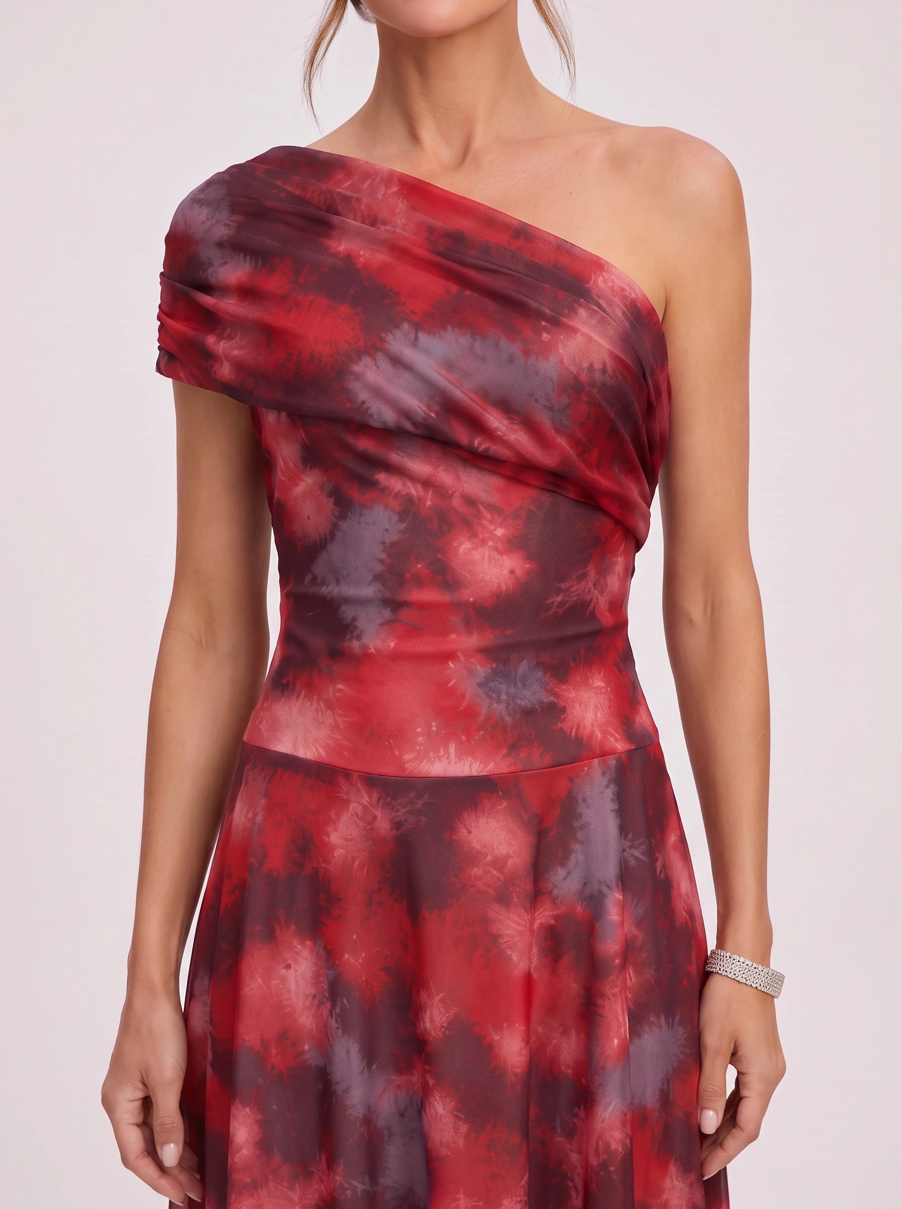 Cromella One-Shoulder Maxi Dress – Abstract Print Women Formal Cocktail Evening Wedding Guest Maxi Dress