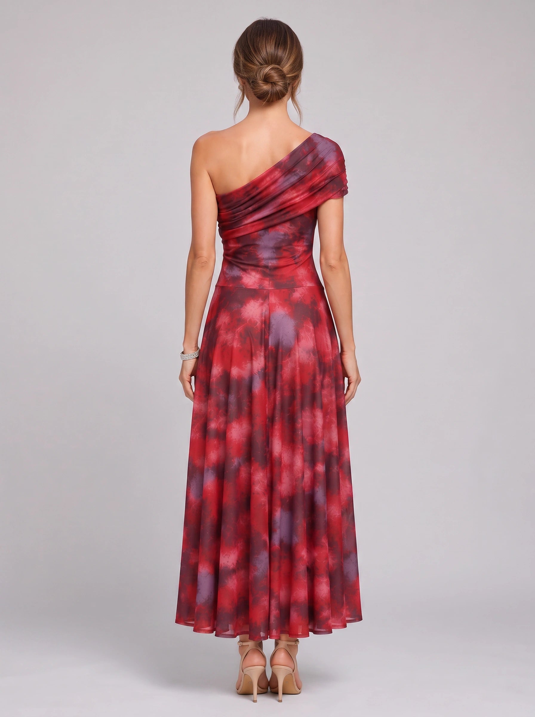 Cromella One-Shoulder Maxi Dress – Abstract Print Women Formal Cocktail Evening Wedding Guest Maxi Dress