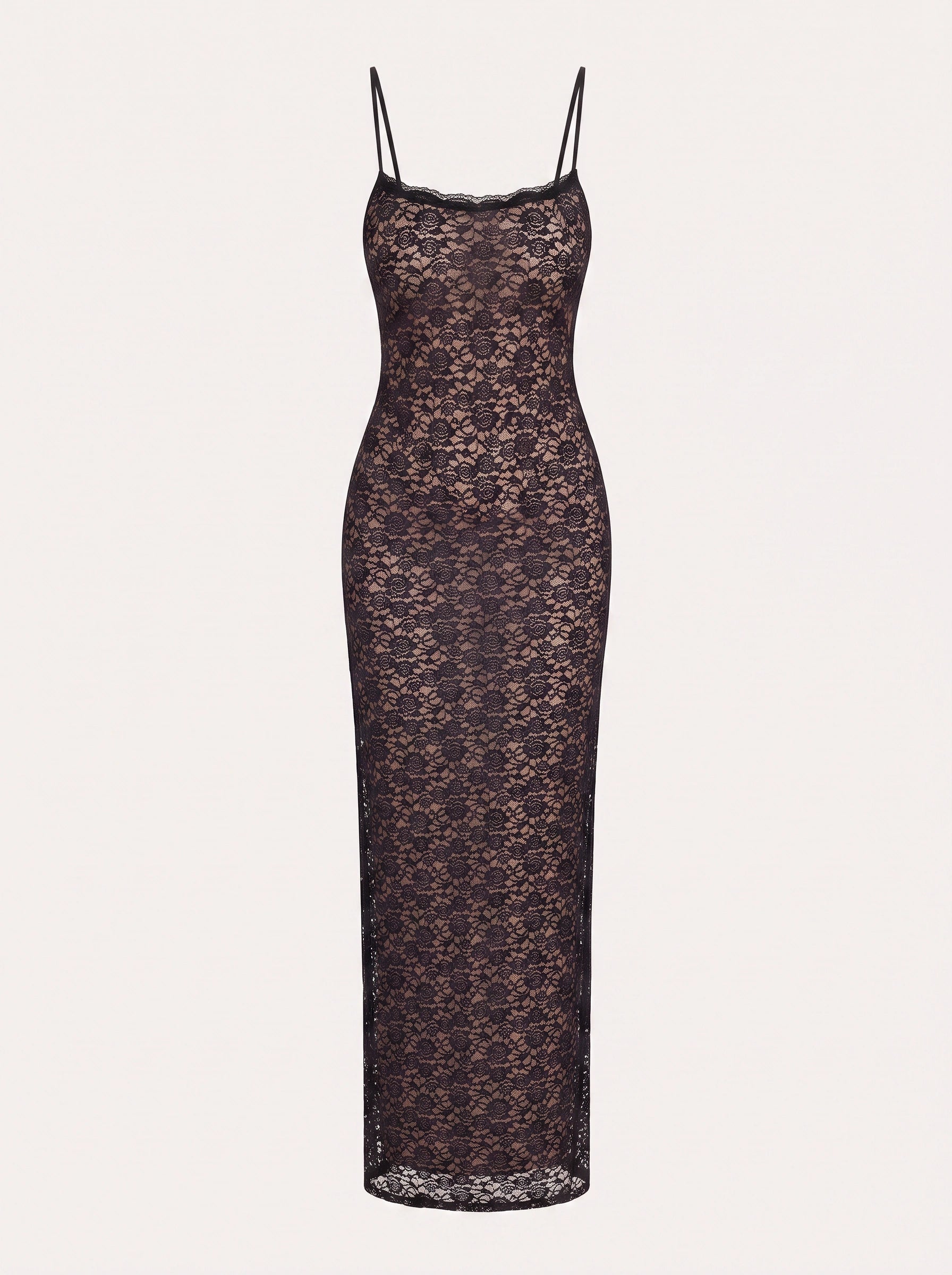 Trelice Lace Bodycon Maxi Dress – Women Formal Evening Cocktail Party Sheer Stretch Fitted Maxi Dress